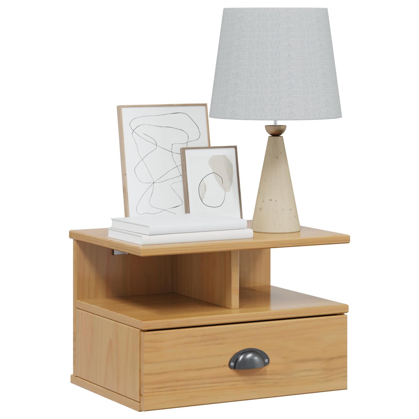 furnicato Kleiderschrank Nachttisch Massivholz 40 x 31 x 27 cm Honigbraun Wandschrank mit Drahtregal und Schublade für dein Schlafzimmer