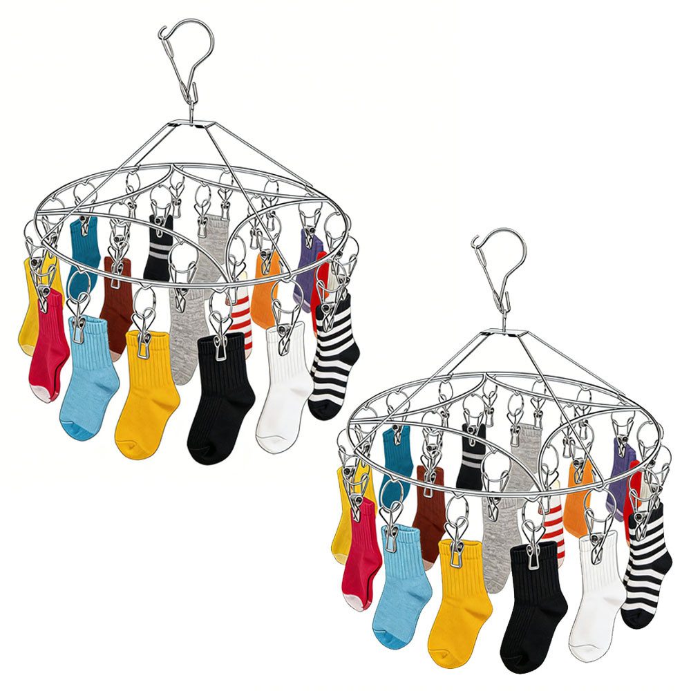 TUWENA Sockenklammer Sockentrockner Edelstahl 24 klammern, Drehbar Winddicht Wäscheständer,(2-St), 2 Stück Sockenaufhänger für Unterwäsche, Kleidung, Windeln, Handtücher