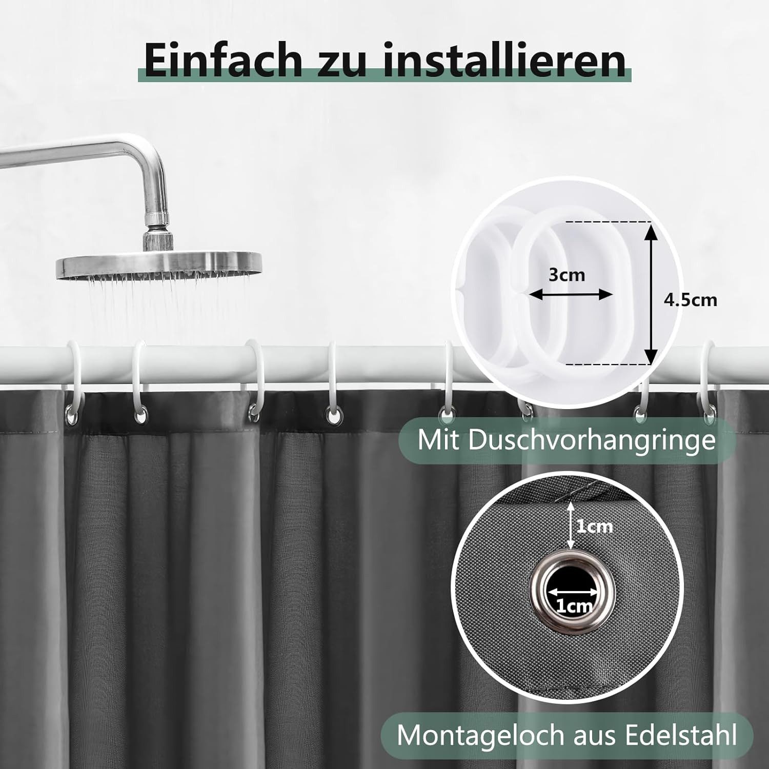 Minicloss Duschvorhang Anti-Schimmel Badezimmervorhang, Wasserdicht und Waschbar Breite 180 cm (1-tlg), Perfekt für Badewanne & Dusche – Bild 5 von 5