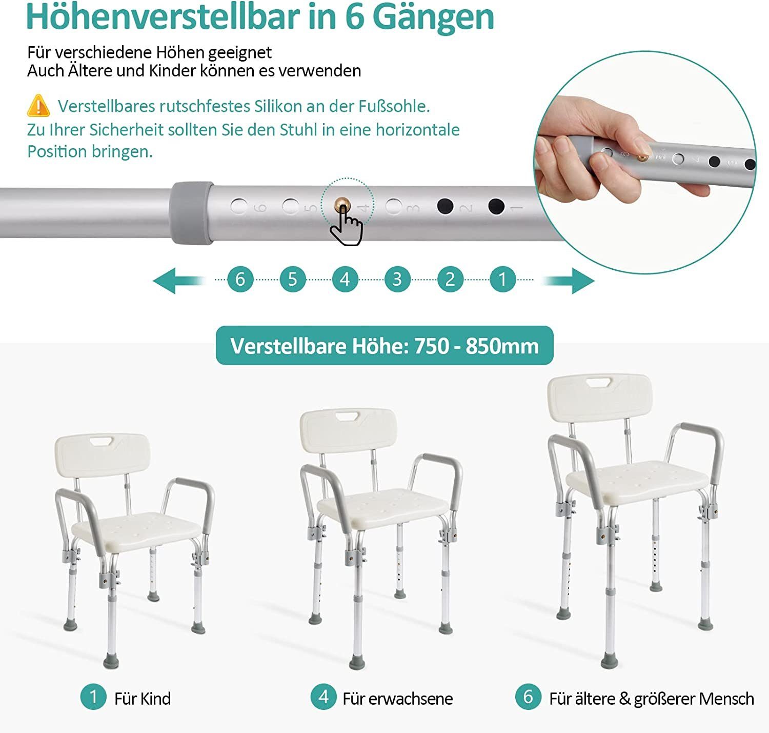 EMKE Duschhocker Badhocker Duschstuhl Duschhocker für senioren,bis 135KG, Weiß, mit Anti-Rutsch-Saugnapf-Füßen, ergonomischen Armlehnen & Rückenlehne