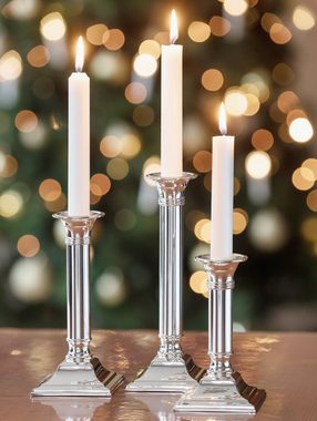 EDZARD Kerzenleuchter Lincoln, Kerzenständer mit Silber-Optik, Kerzenhalter für Stabkerzen, versilbert und anlaufgeschützt, Höhe 15 cm