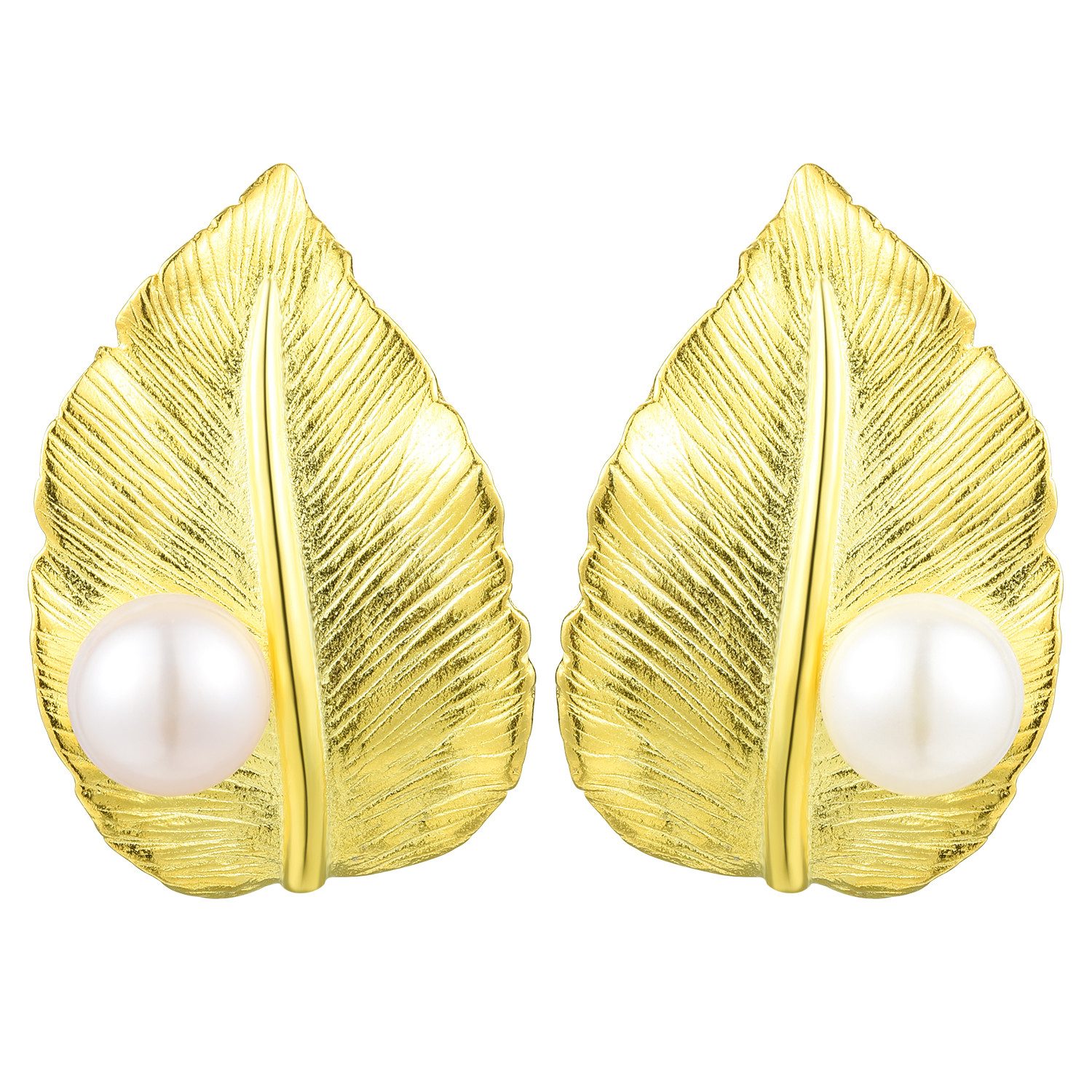 Runde Perlé Perlenohrringe Blatt mit Wassertropfen, handgefertigte Ohrringe, 925er Silber, 18K Gold