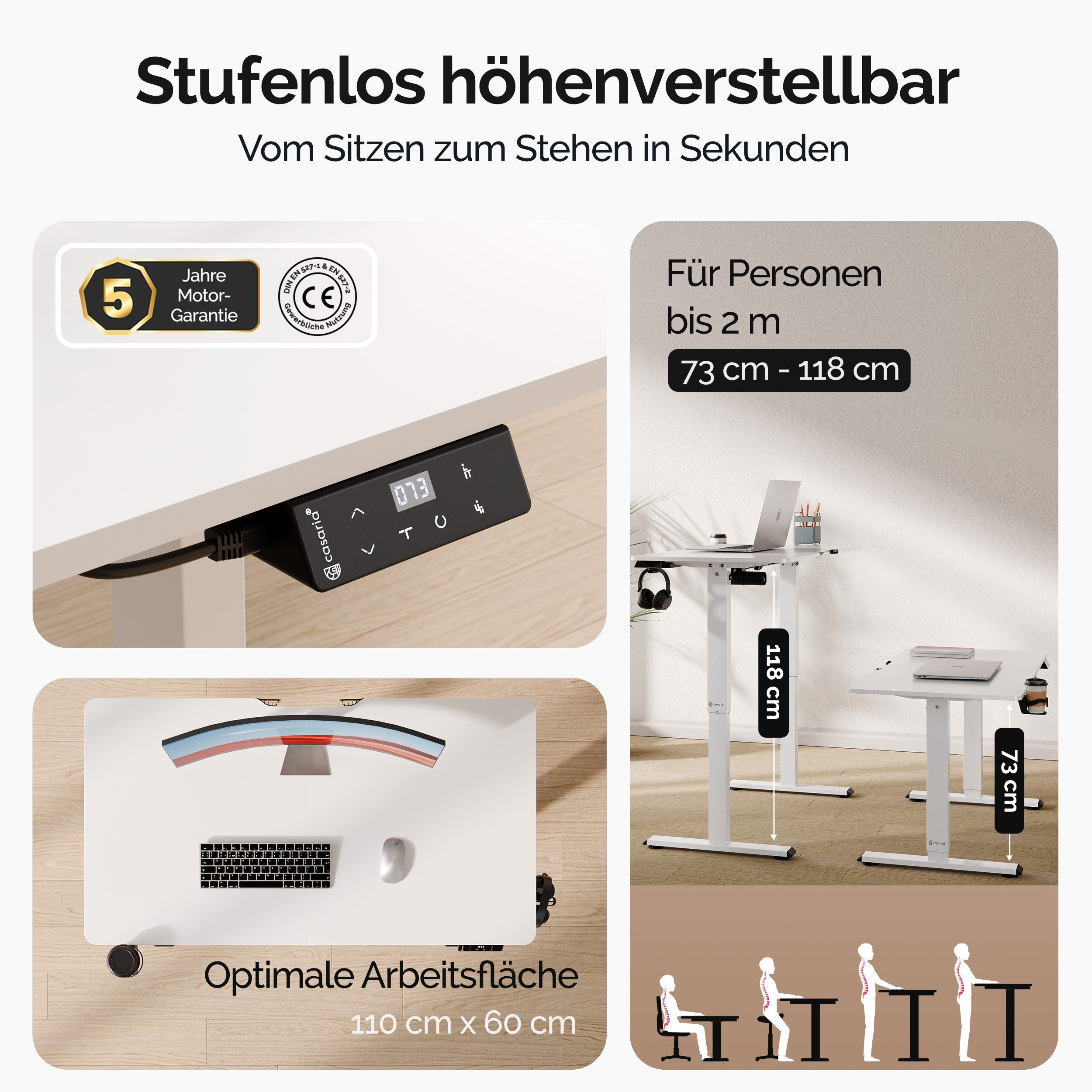 Casaria Schreibtisch, Elektrisch LCD- Display 73-118cm günstig online kaufen