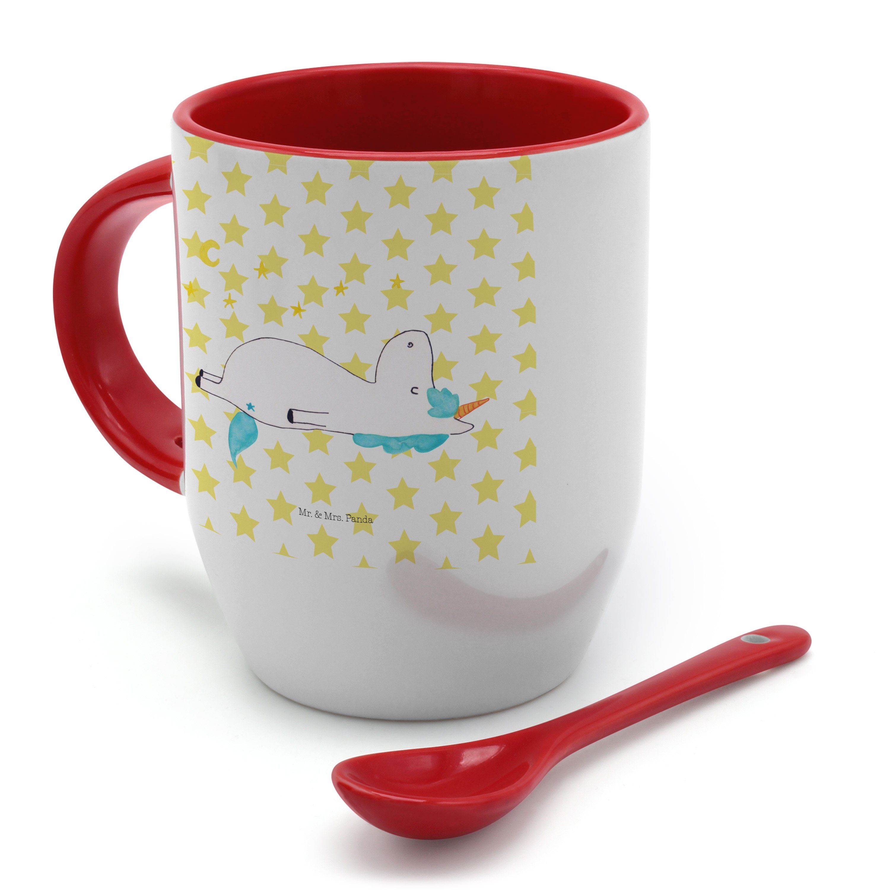 Mr. & - Tasse mit Sternenhimmel Spruch, E, Panda Einhorn Weiß - Tasse Mrs. Unicorn, Keramik Geschenk