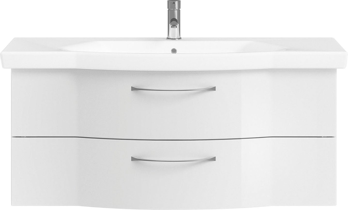 Saphir Badmöbel-Set 6005 Sprint Keramik-Waschtisch mit Unterschrank, 122 cm breit, (1-St), Waschplatz inkl. Türdämpfer, 2 Schubladen, Waschtisch Set