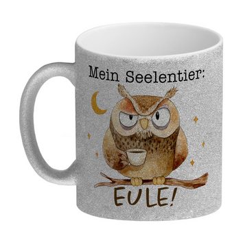 speecheese Tasse Eule Glitzer-Kaffeebecher mit Spruch Mein Seelentier Eule