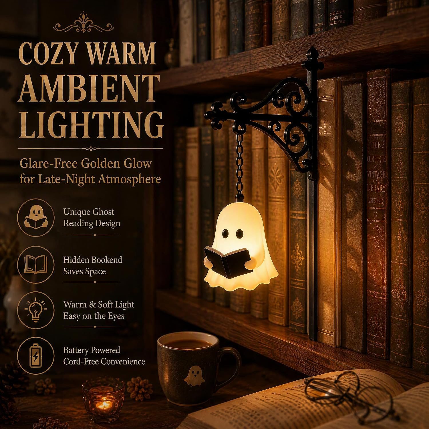 FELIXLEO Wandleuchte Bücherregal Lampe Halloween Deko Geist Bookshelf Lantern – Bild 2 von 5