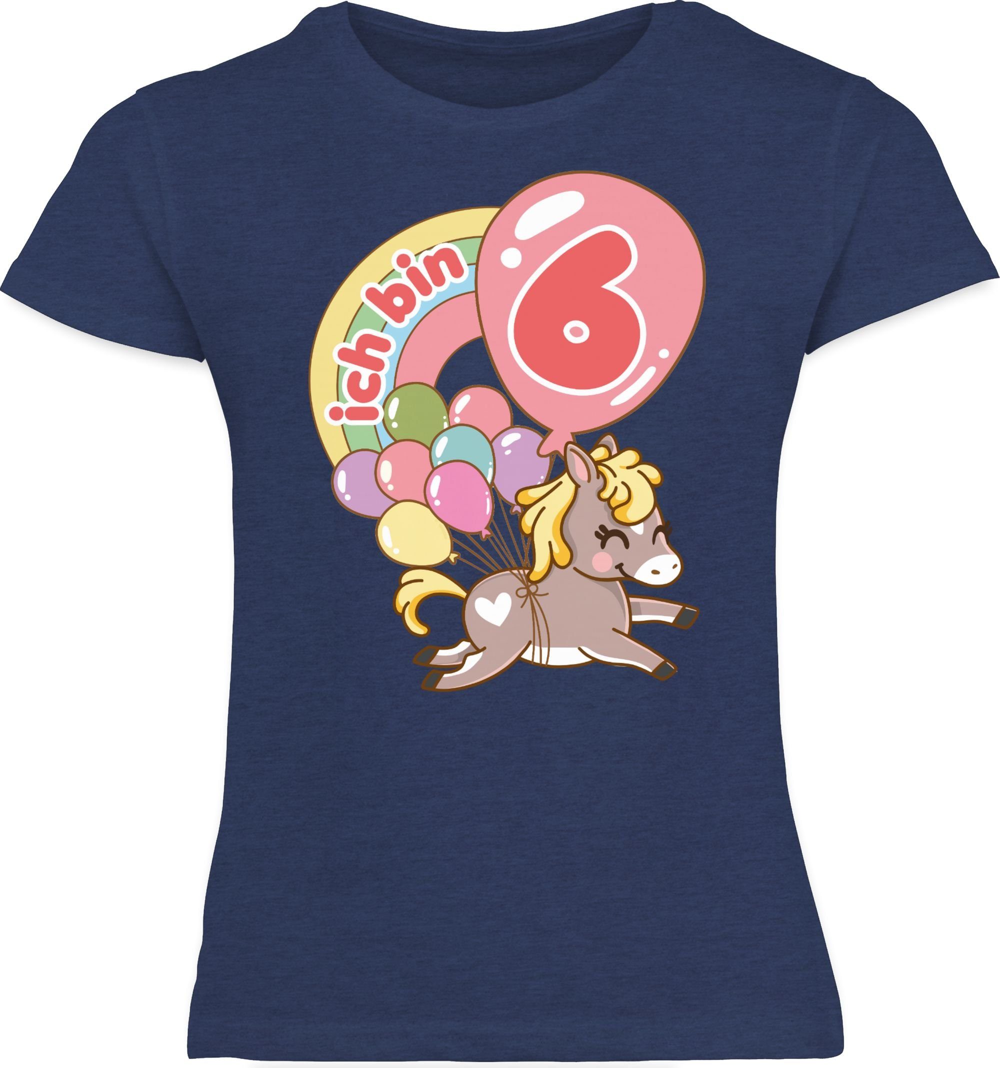 Meliert Dunkelblau - Luftballons 3 6. mit T-Shirt bin sechs Geburtstag Ich Pferd Shirtracer