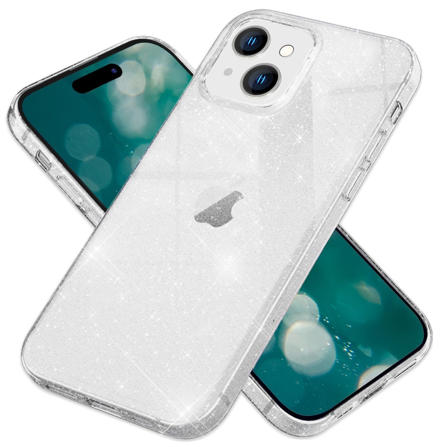 Nalia Smartphone-Hülle Apple iPhone 15 15,5 cm (6,1 Zoll), Klare Glitzer Hülle / Silikon Transparent / Glitter Cover / Bling Case