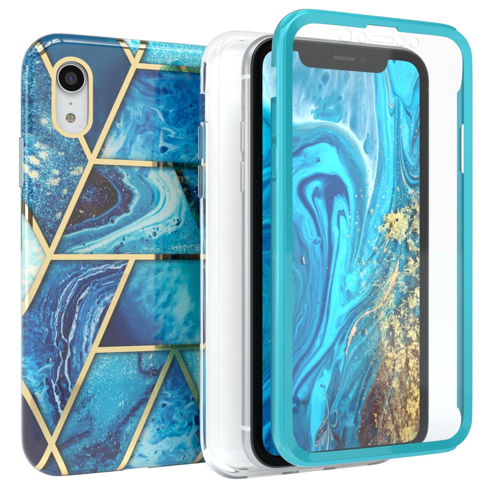 EAZY CASE Handyhülle IMD Fullcover Case für Apple iPhone XR 6,1 Zoll, Schutzfolie Schutzhülle mit Kameraschutz Komplettschutz Backcover Blau
