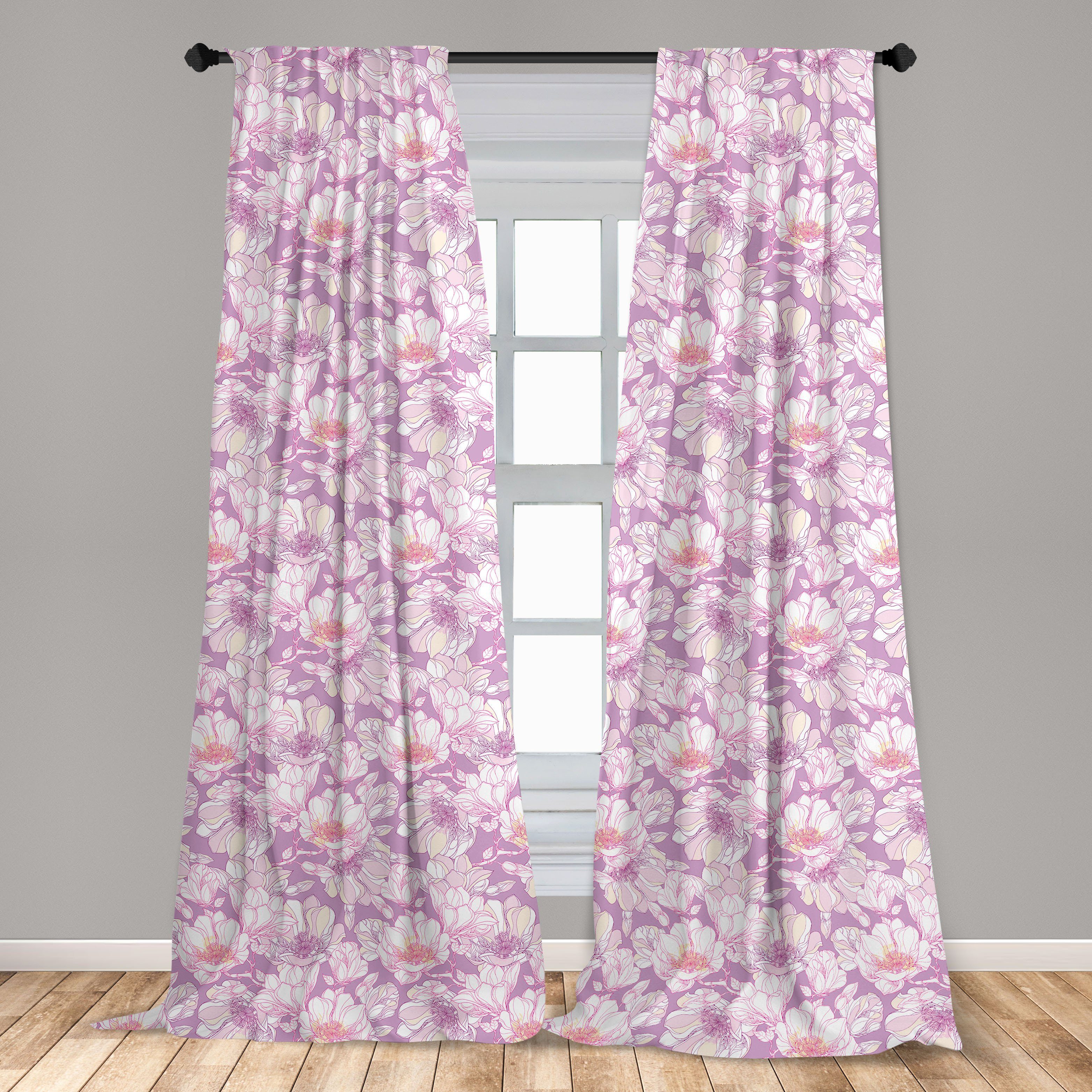 Gardine Vorhang für Wohnzimmer Schlafzimmer Microfaser, Pastellblumen-Blüte Abakuhaus, Dekor, Magnolie