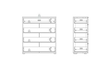 möbelando Kommode 78097092 (BxHxT: 90x100x40 cm), in Riviera Eiche - Glas seidengrau matt mit 4 Schubladen