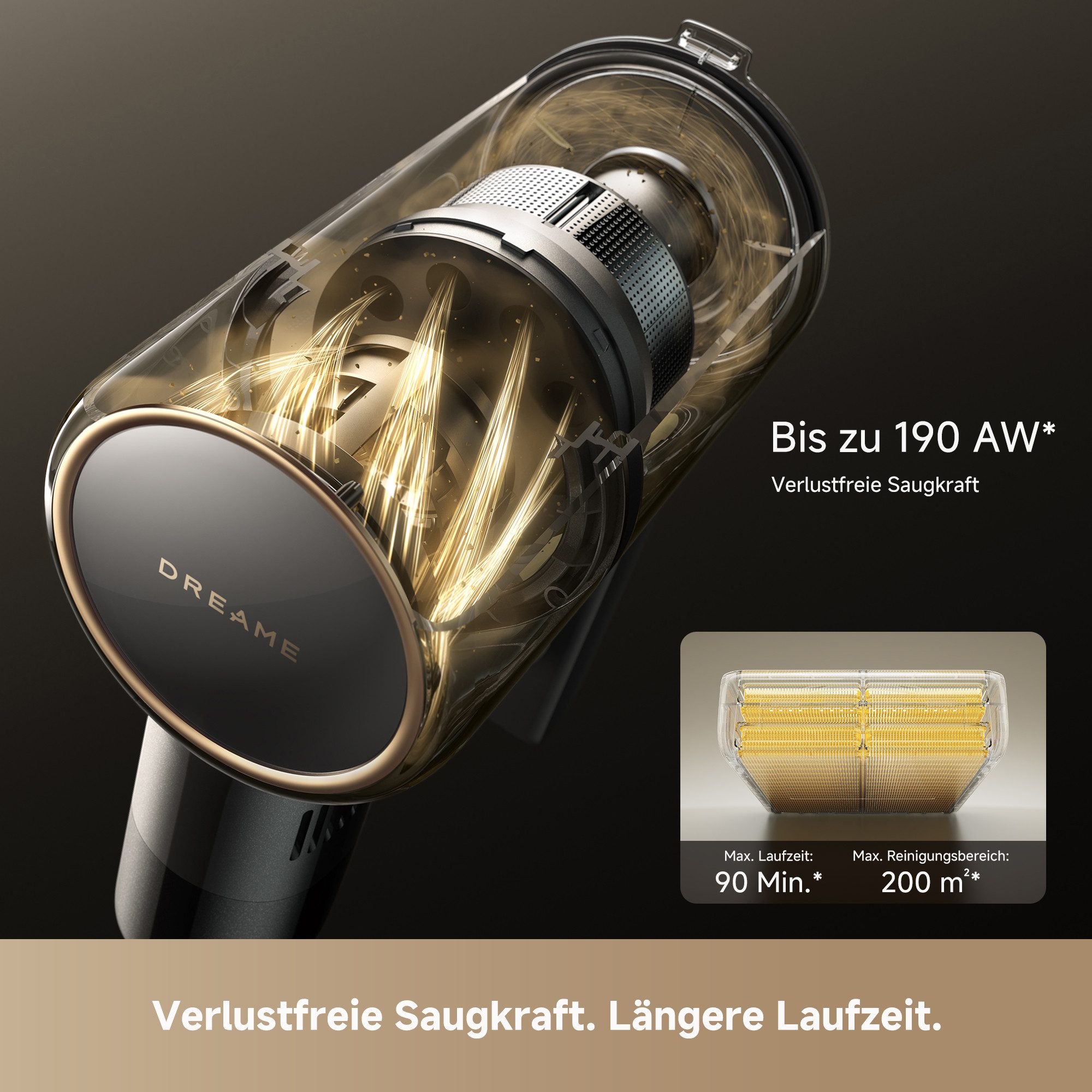 Dreame Akku-Stielstaubsauger R30, 570 W, beutellos, 190 AW, beleuchtete Bürsten, HEPA-Filter