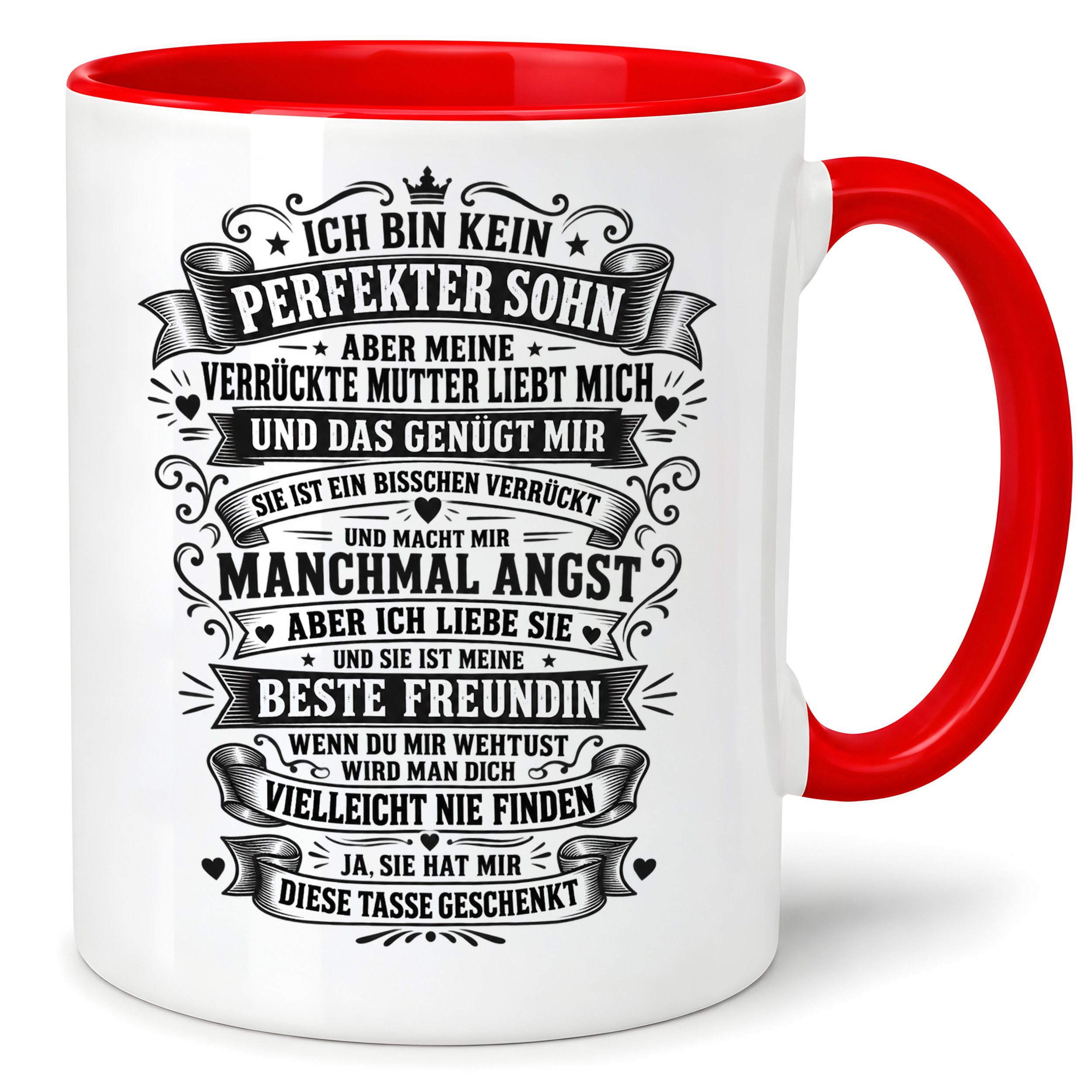 Herzbotschaft Tasse für Söhne von der Mutter – Lustiges Geschenk mit Spruch, mit Spruch, beidseitig bedruckt, spülmaschinenfest mikrowellengeeignet