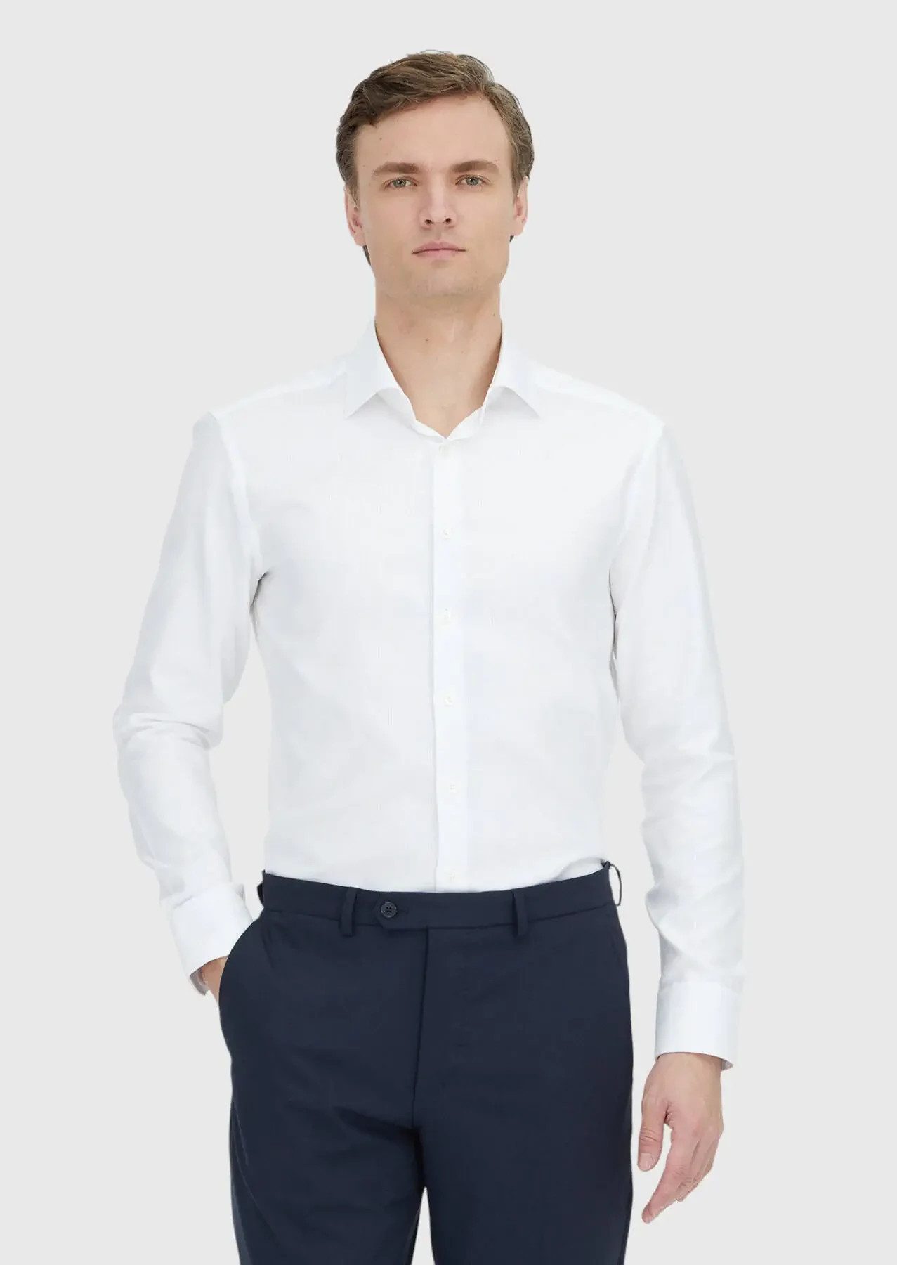 RAMSEY Hemdbluse Weißes, gemustertes Hemd in regulärer Passform aus 100 % Baumwolle mit