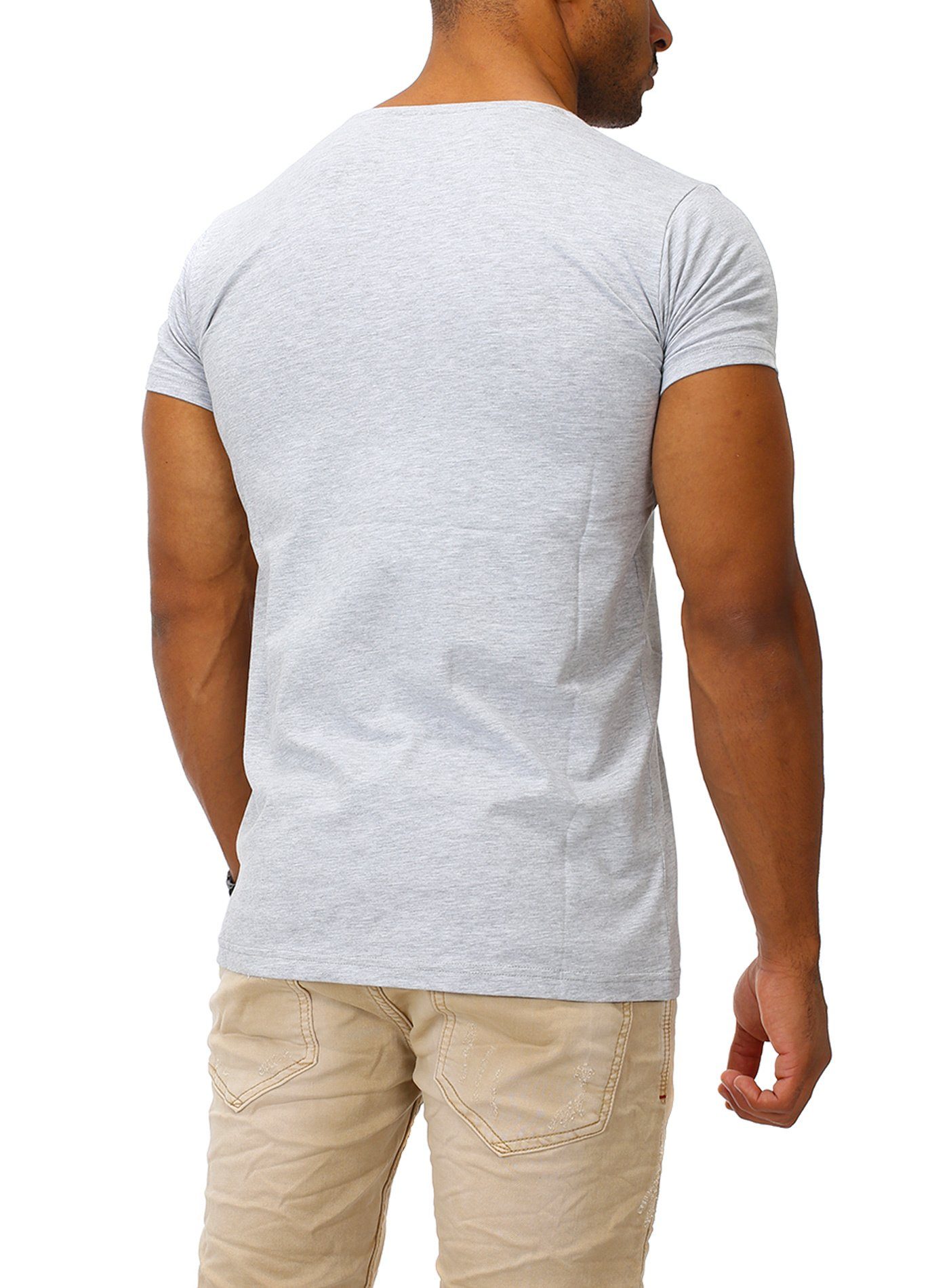 V-Ausschnitt Franks T-Shirt HIGH melange hohem mit Joe grey