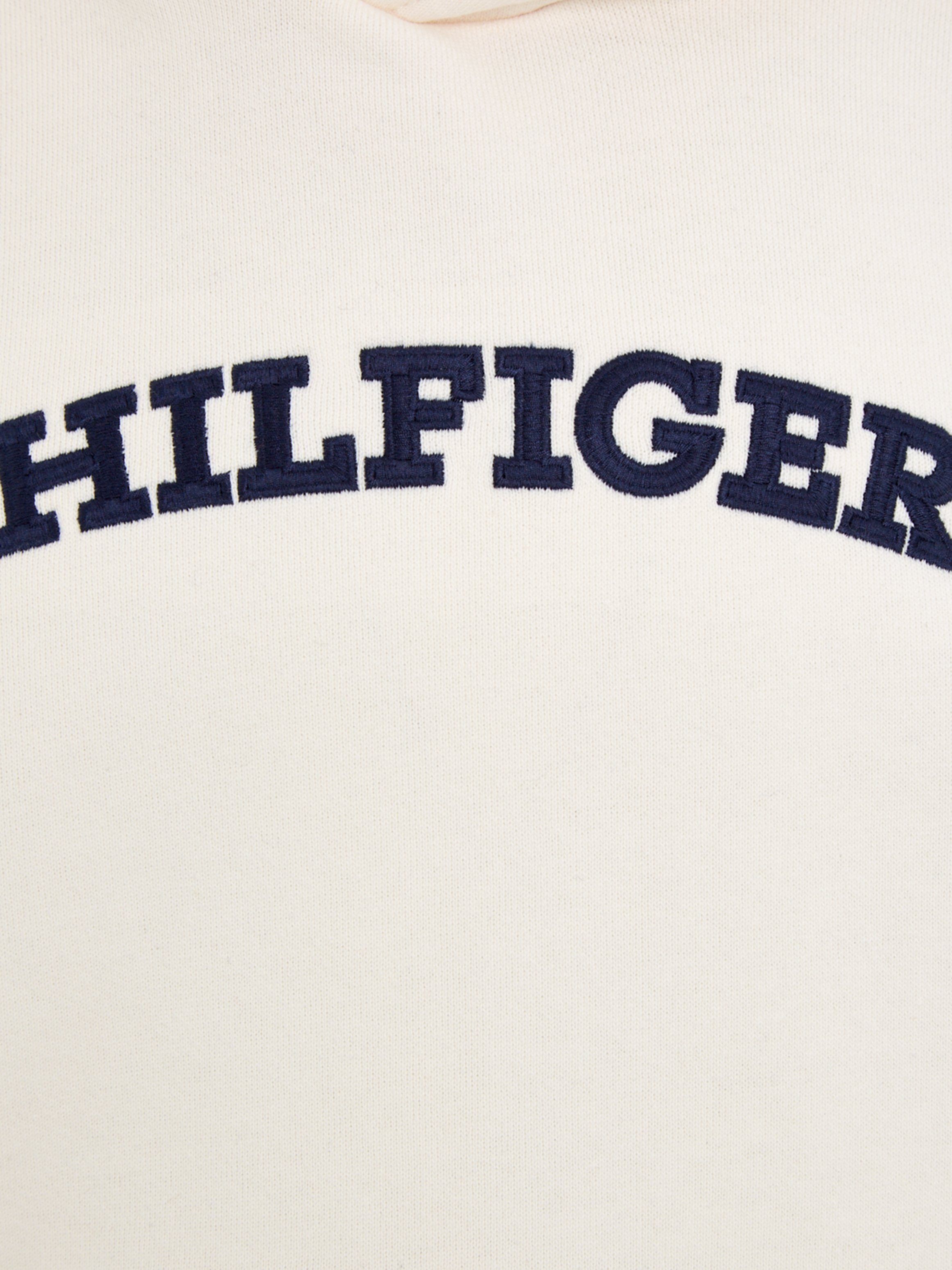 Tommy Hilfiger mit HOODIE HILFIGER Ancient_White ARCHED Kapuzensweatshirt Logo-Schriftzug Hilfiger