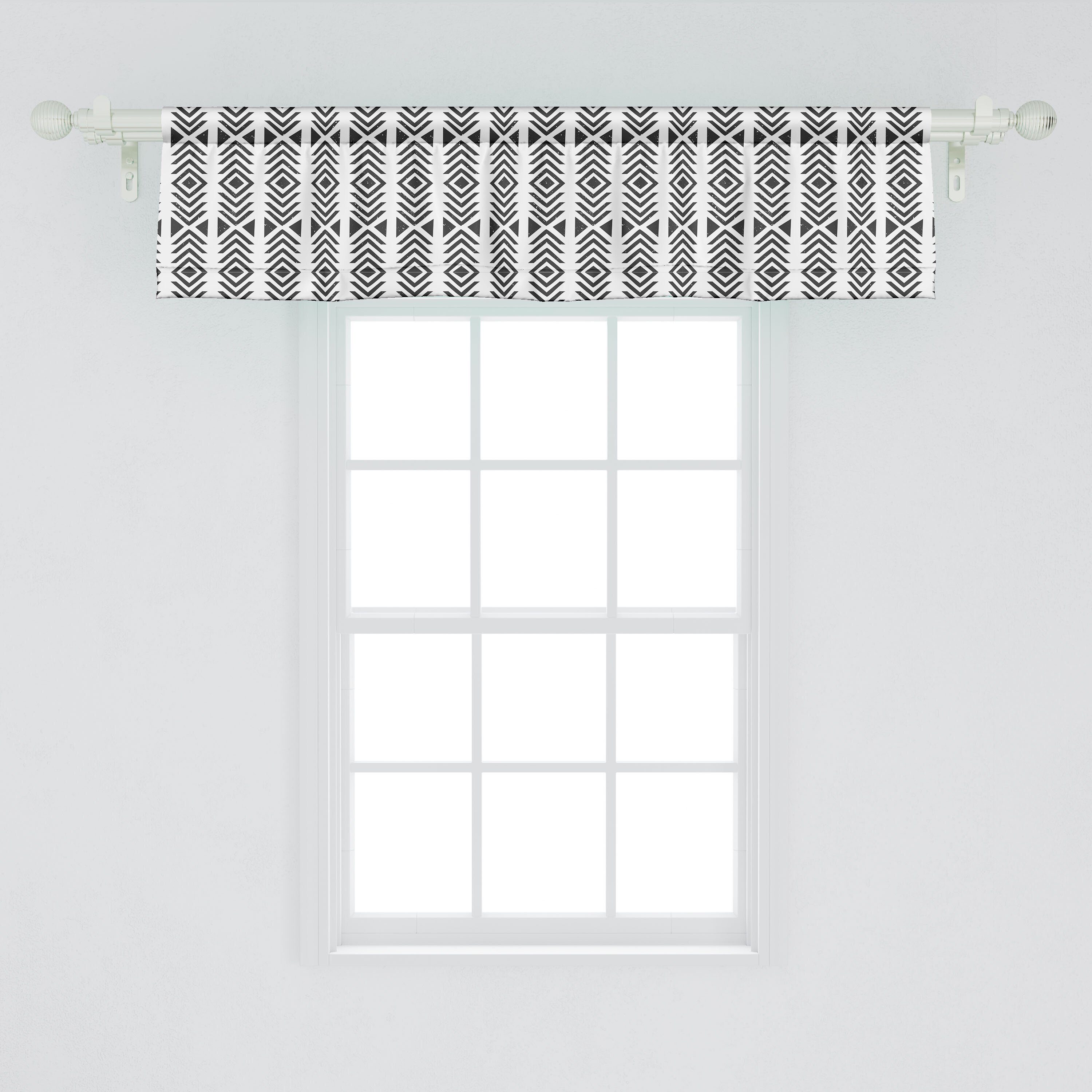 Scheibengardine Vorhang Motive Volant Küche Geometrische mit Abstrakt Dekor für Stangentasche, Abakuhaus, Grunge Microfaser, Schlafzimmer