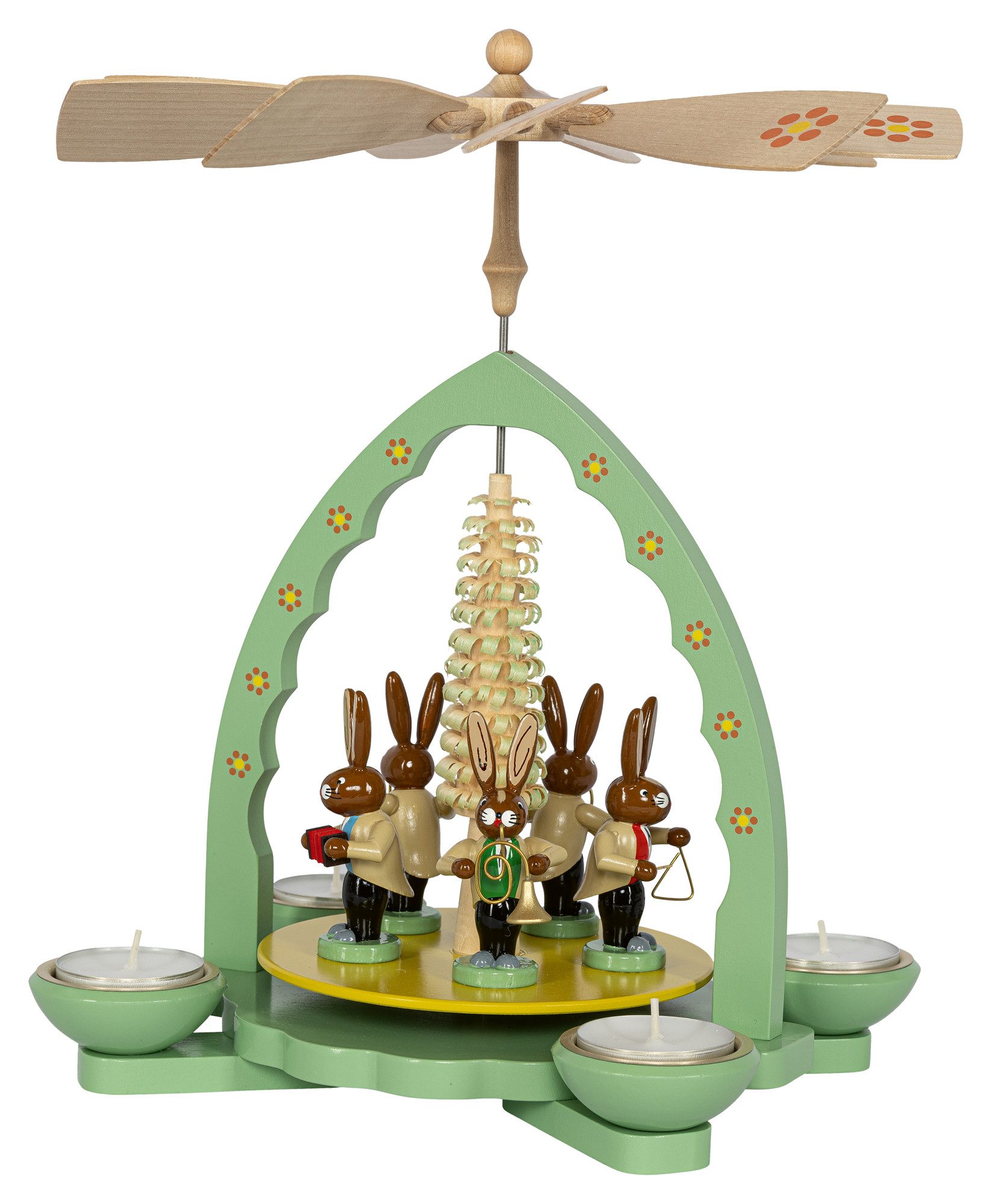 Richard Glaesser Osterhase Pyramide mit musizierenden handbemalten Hasen, Höhe 27cm, Handwerkskunst original Erzgebirge