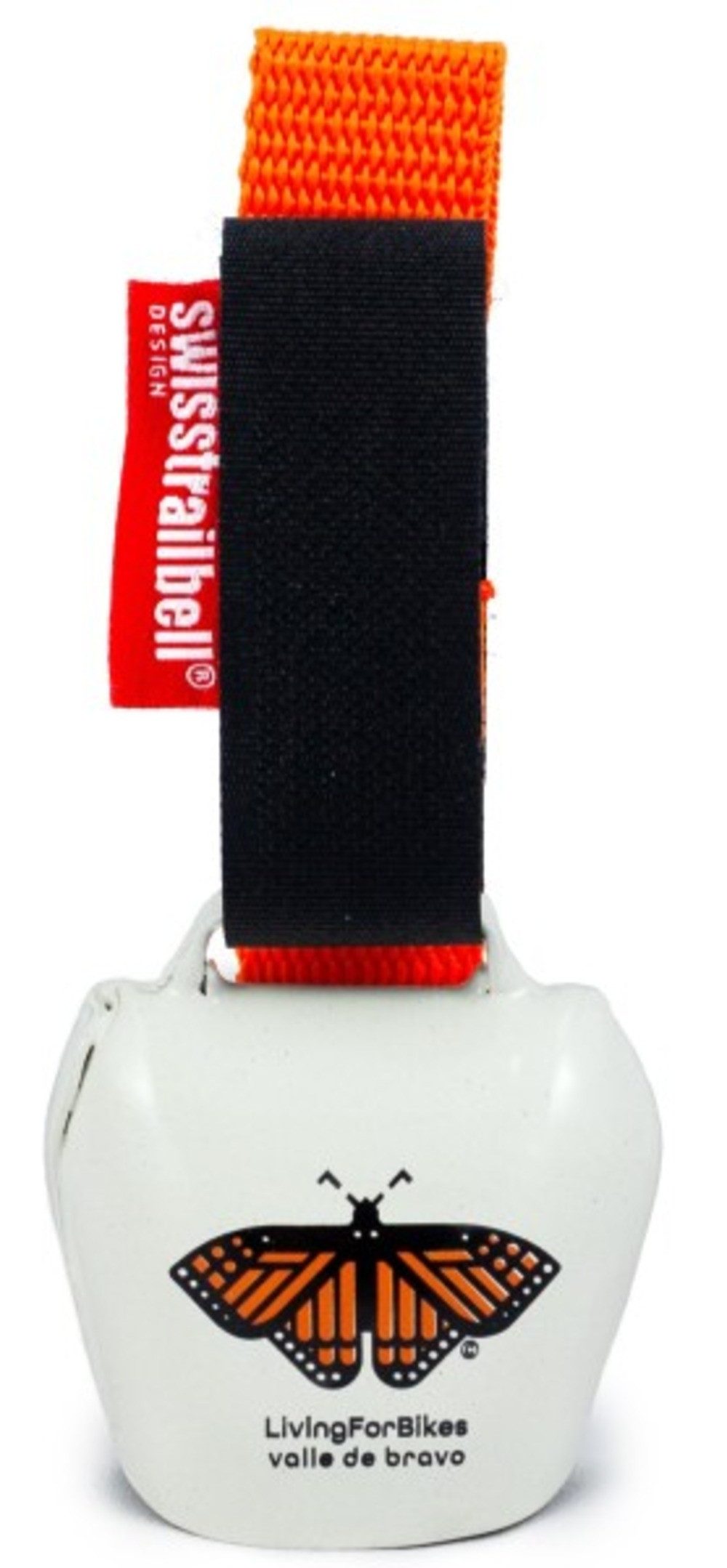 swisstrailbell Fahrradklingel "Mexico Edition" White Bell: Orange Mariposa, orangenes Band