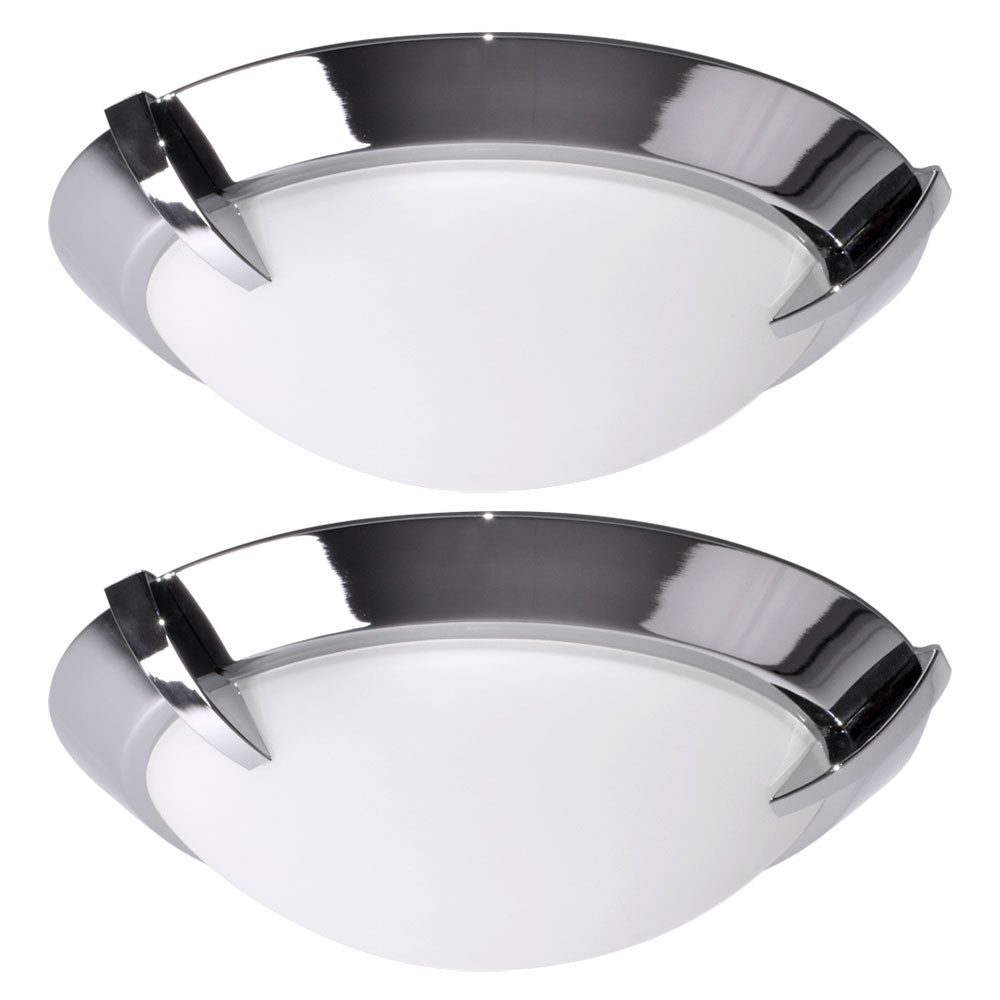etc-shop LED Deckenleuchte, LED-Leuchtmittel fest verbaut, Warmweiß, Deckenleuchte Glas Küchenleuchte LED Deckenlampe chrom Badezimmer 2x