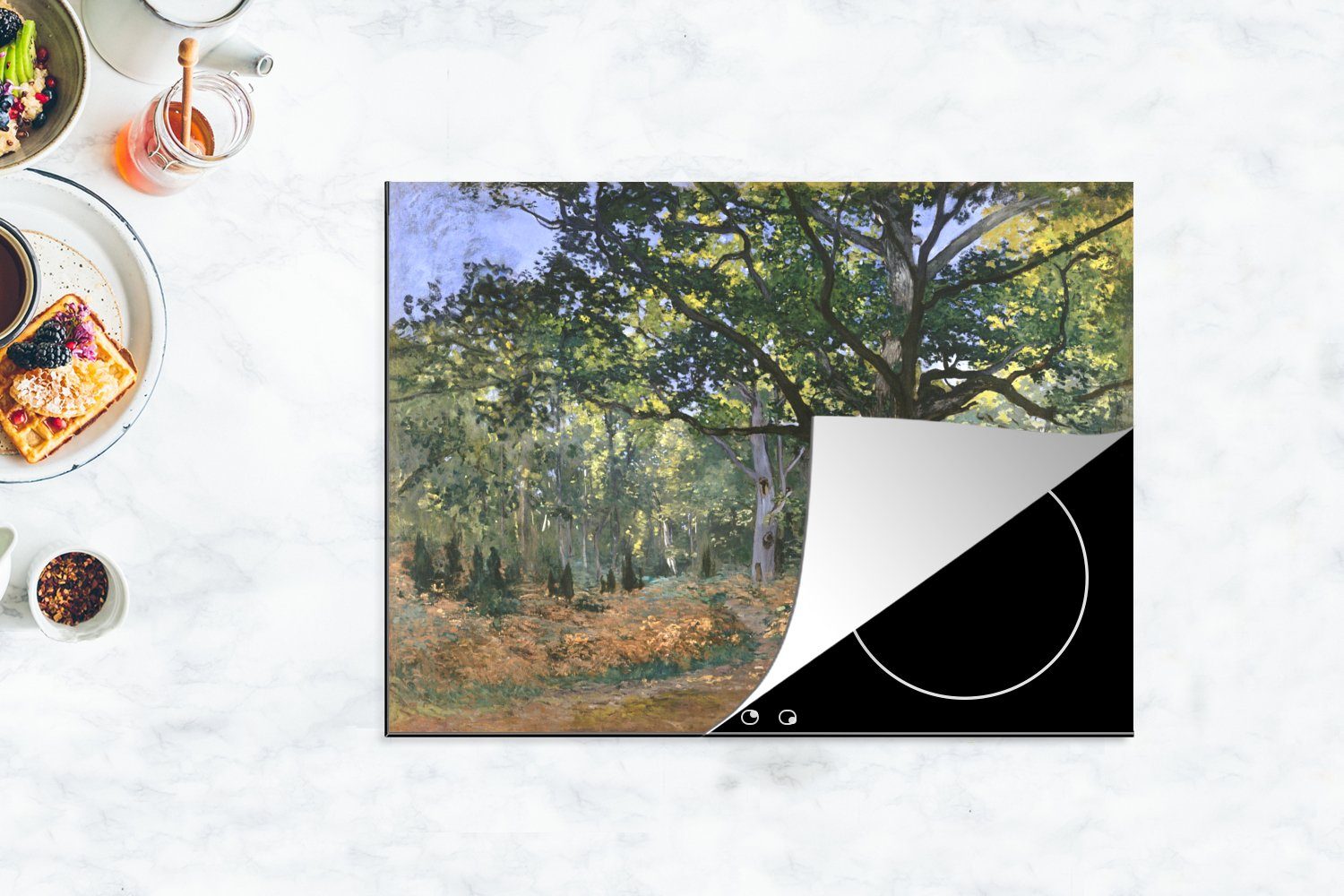 cm, Ceranfeldabdeckung Vinyl, - (1 tlg), 70x52 Arbeitsfläche Mobile Bodmer-Eiche nutzbar, Gemälde Monet, Herdblende-/Abdeckplatte Claude MuchoWow Die von