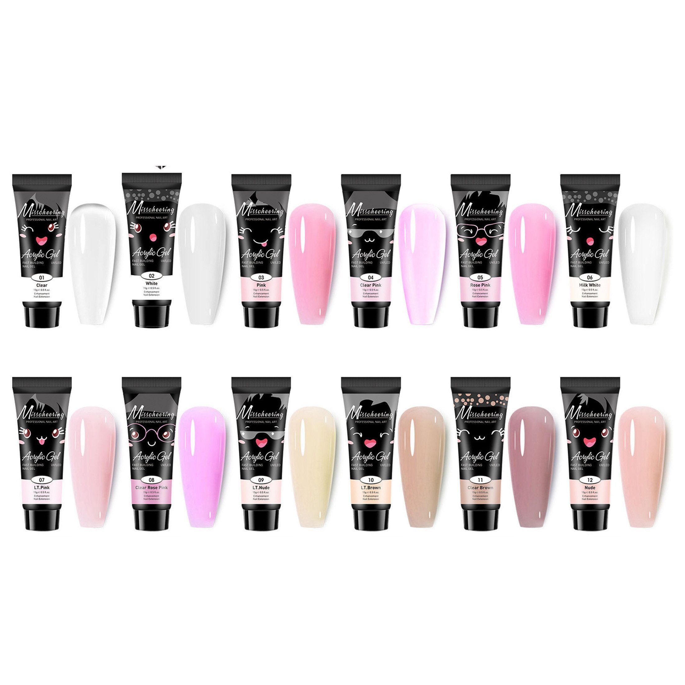 KINSI Gel-Nagellack Polygel Nagel Set 12 Farben - Starter Kit für Nagelverlängerung, Nail Builder Gel für langanhaltende French Gels & Nail Art Design