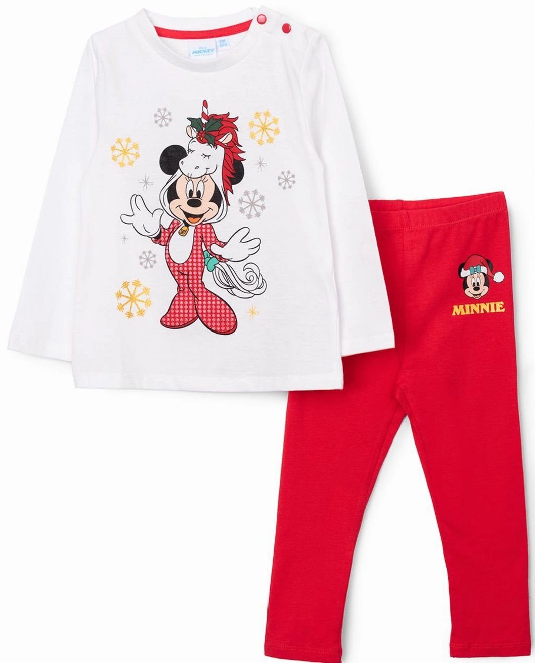 Mouse T-Shirt Weihnachten Minnie Kleinkind & Mickey Langarm Weiss-Rot Disney Hose Set & Baby + Sweatbermudas (Set) + Minnie