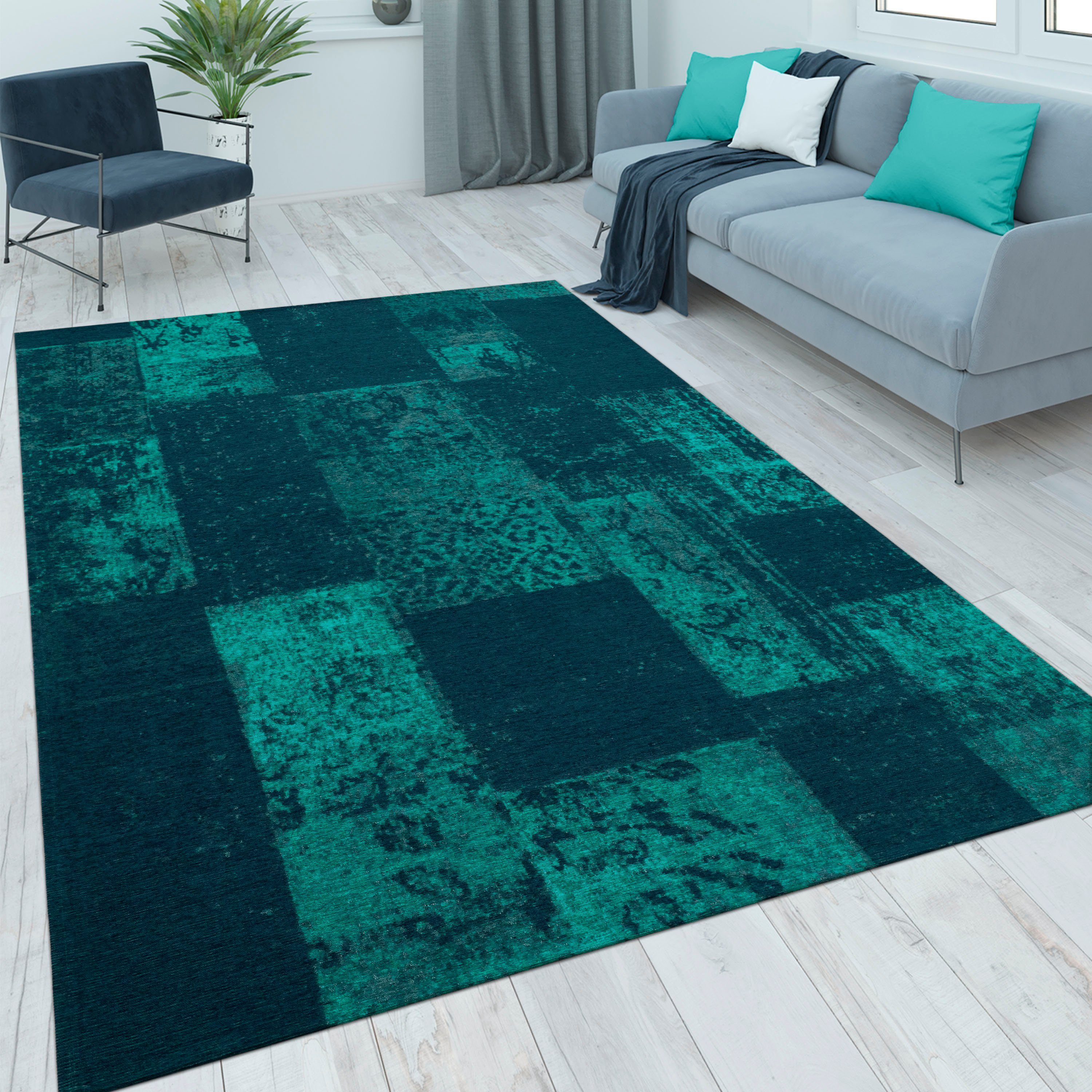 Paco Home Teppich Mariba 100, rechteckig, Höhe: 13 mm, Kurzflor, modernes Patchwork Design, Wohnzimmer, Schlafzimmer