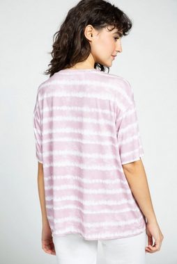 Gina Laura Rundhalsshirt T-Shirt Batikringel Boxy-Schnitt Rundhals Halbarm
