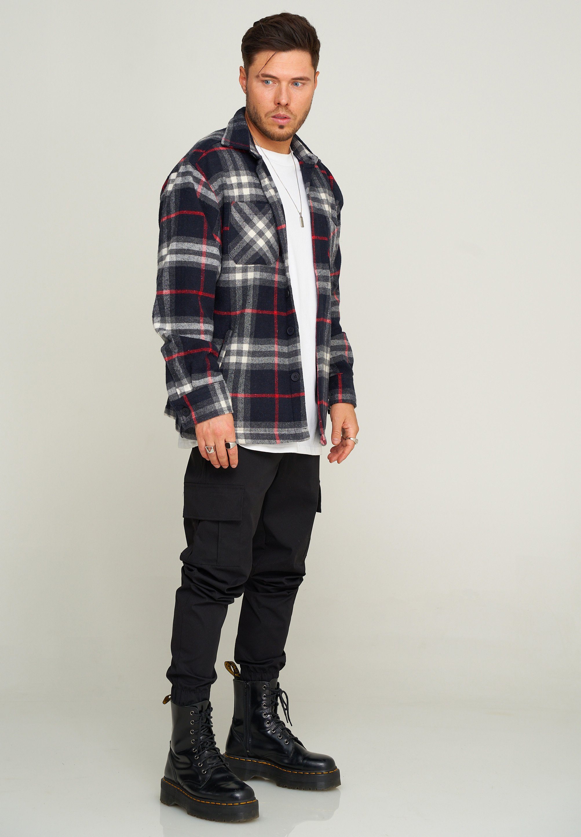 2Y Premium Flanellhemd 2YOTTAWA Navy-Red Flanell Oversized