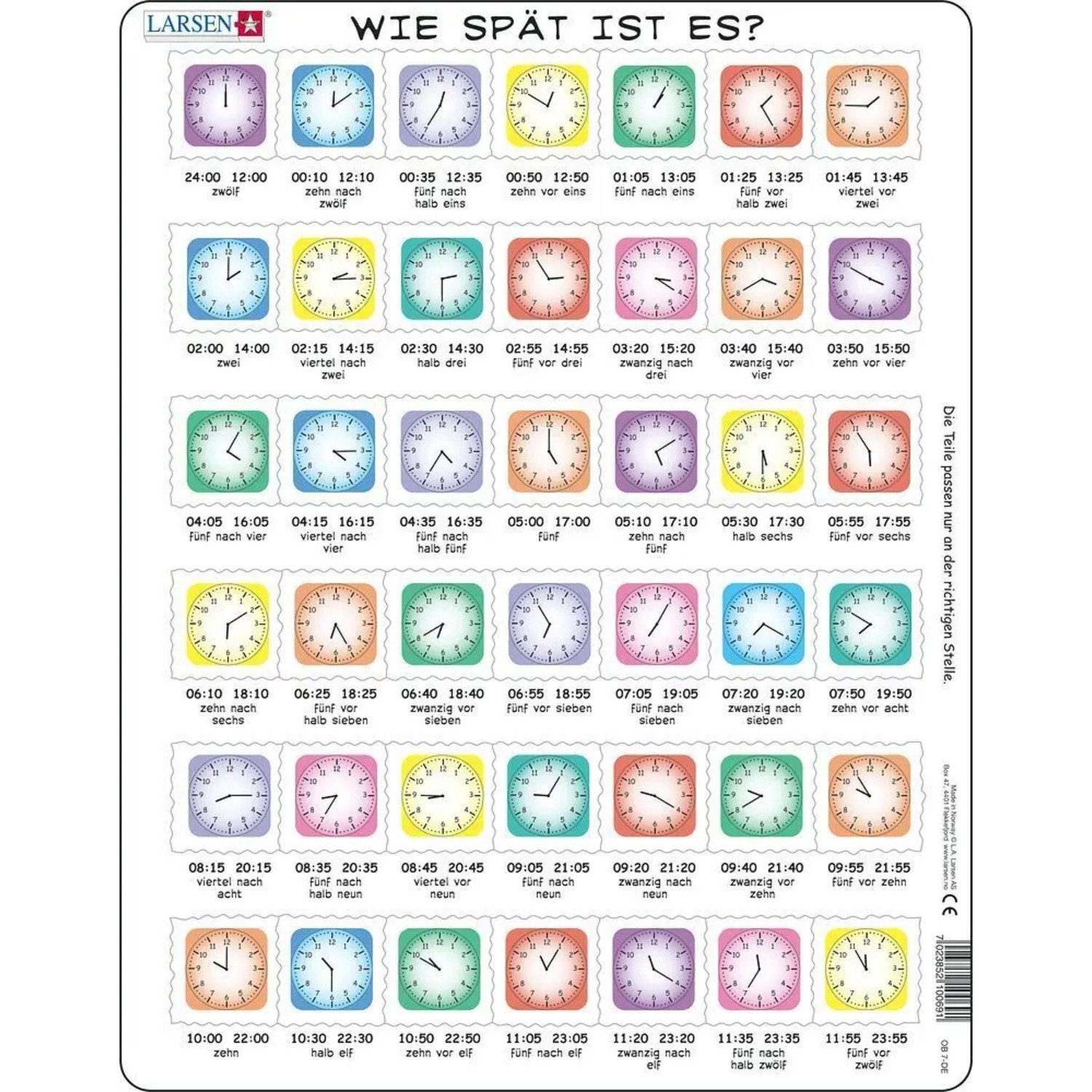 Media Verlag Puzzle Wie spät ist es? (Kinderpuzzle), 49 Puzzleteile