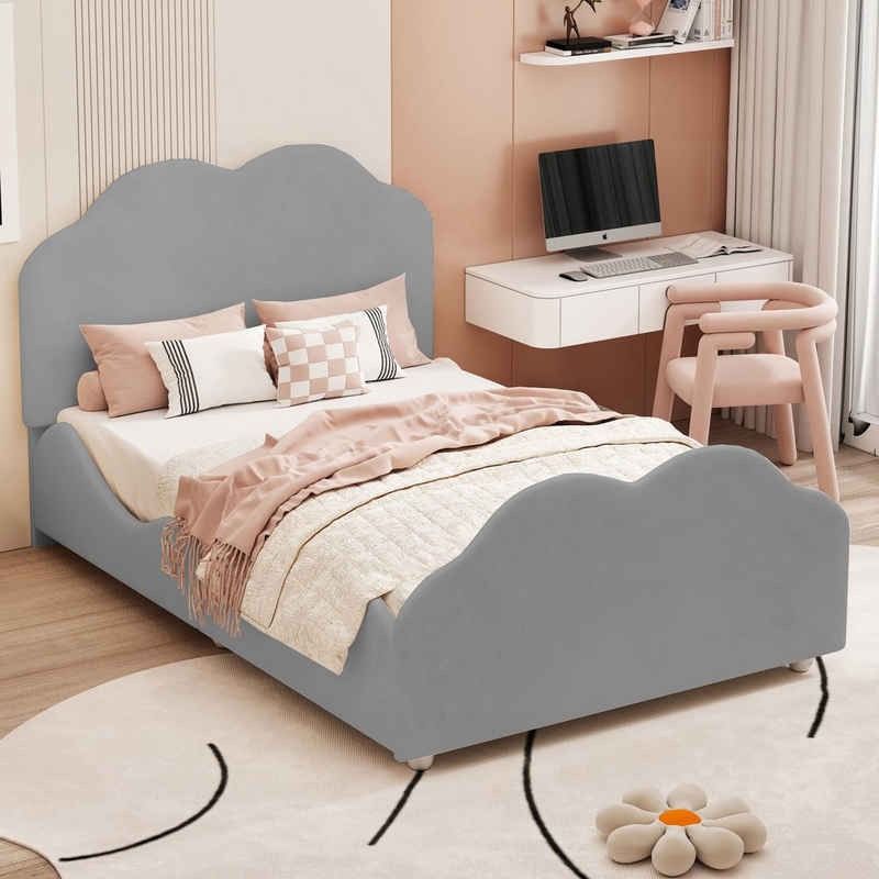 Flieks Kinderbett, süße Wolkenform Einzelbett Polsterbett 90x200cm Samt