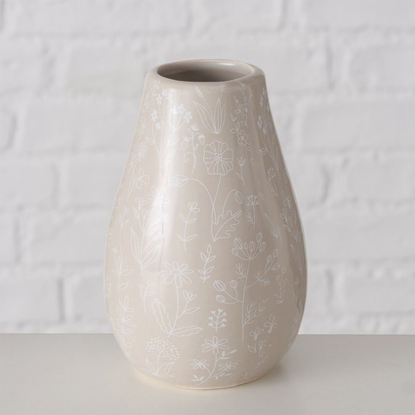 Vase Hellbraun 3er Florales Keramik Deko Dekovase im aus Weiß BOLTZE und Design Set