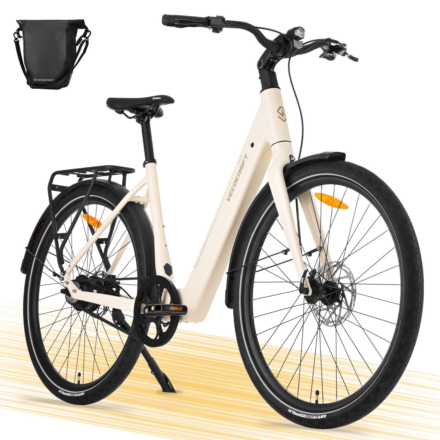 VECOCRAFT E-Bike Cityrad 28'' LUNA 1.0 Gates Riemenantrieb, 36V 10AH, Elektrofahrrad 60-100 km, 50 Nm Heckmotor, 360 Wh, E-Cityrad,Drehmomentsensor, Pedelec, ebike für Damen und Herren