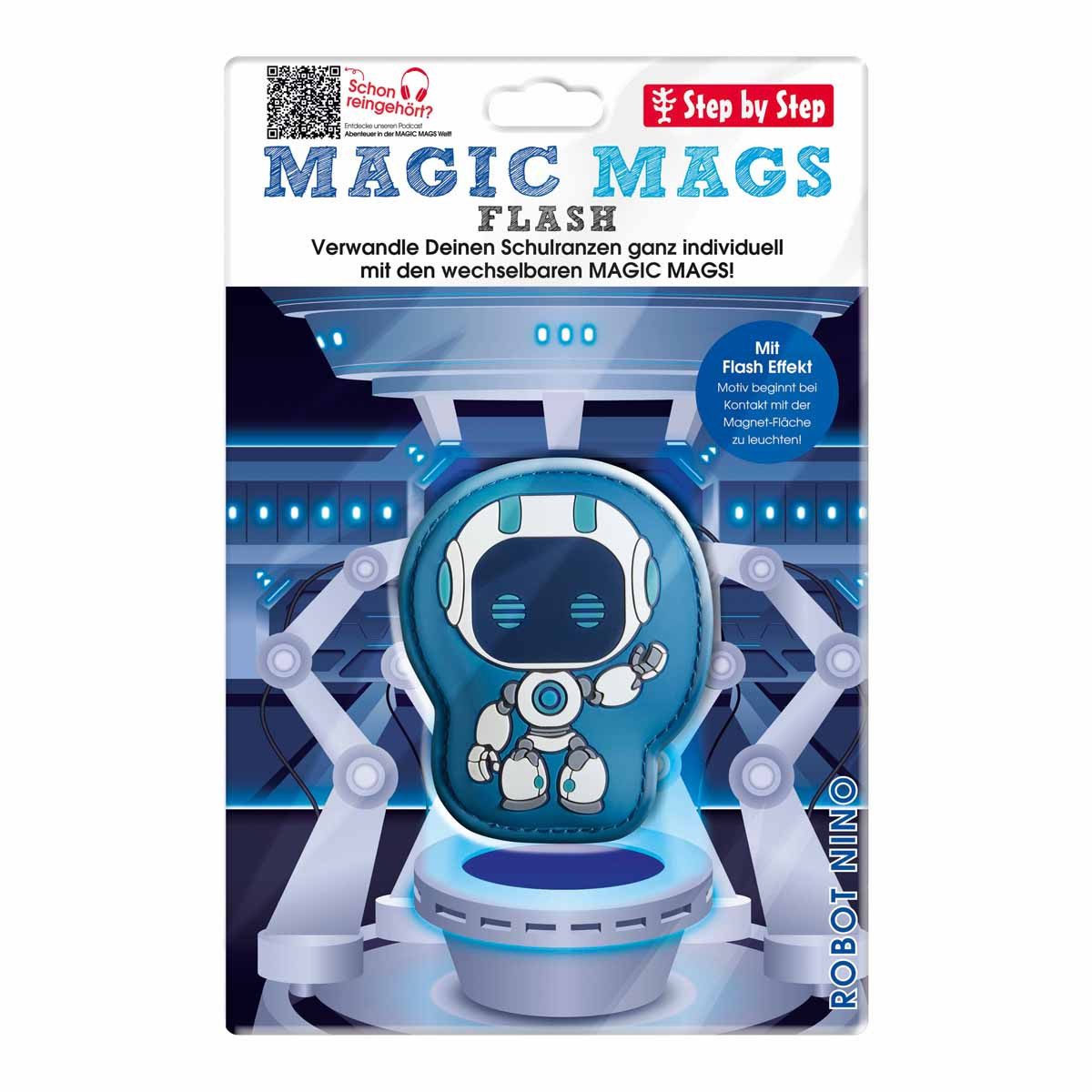 Step by Step Schulranzen MAGIC MAGS FLASH Robot Nino 1-teilig (1 Stück), Leuchtmotiv, Glücksbringer