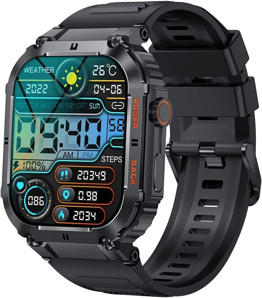 GaWear Smartwatch (1,96 Zoll, iOS Android), Herren mit Telefonfunktion HD  Wasserdicht Armbanduhr 100+ Sportmodi