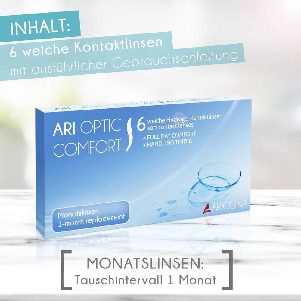 aricona Monatslinsen Kontaktlinsen Monatslinsen weich Dioptrien: -1.00, 6 Stück, mit Stärke