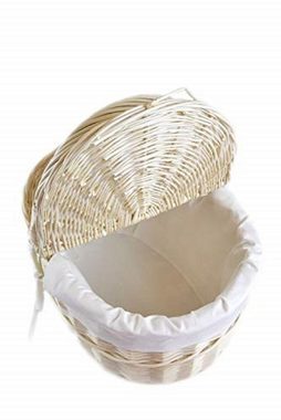 MyBer® Einkaufskorb Korb aus Weide Picknickkorb 2 Deckel Stoffeinlage weiß