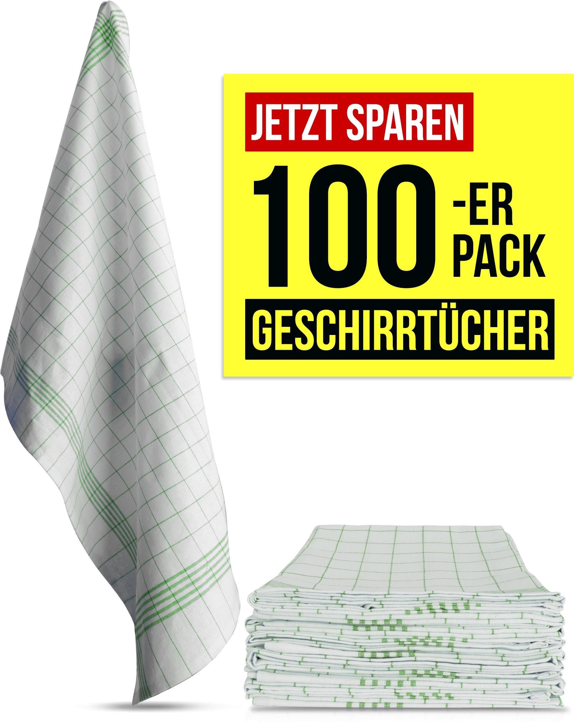 Geschirrtuch 100 aus Weiß/Grün Geschirrtücher (10er Baumwolle, Küchentücher Pack), Aspero Geschirrhandtücher
