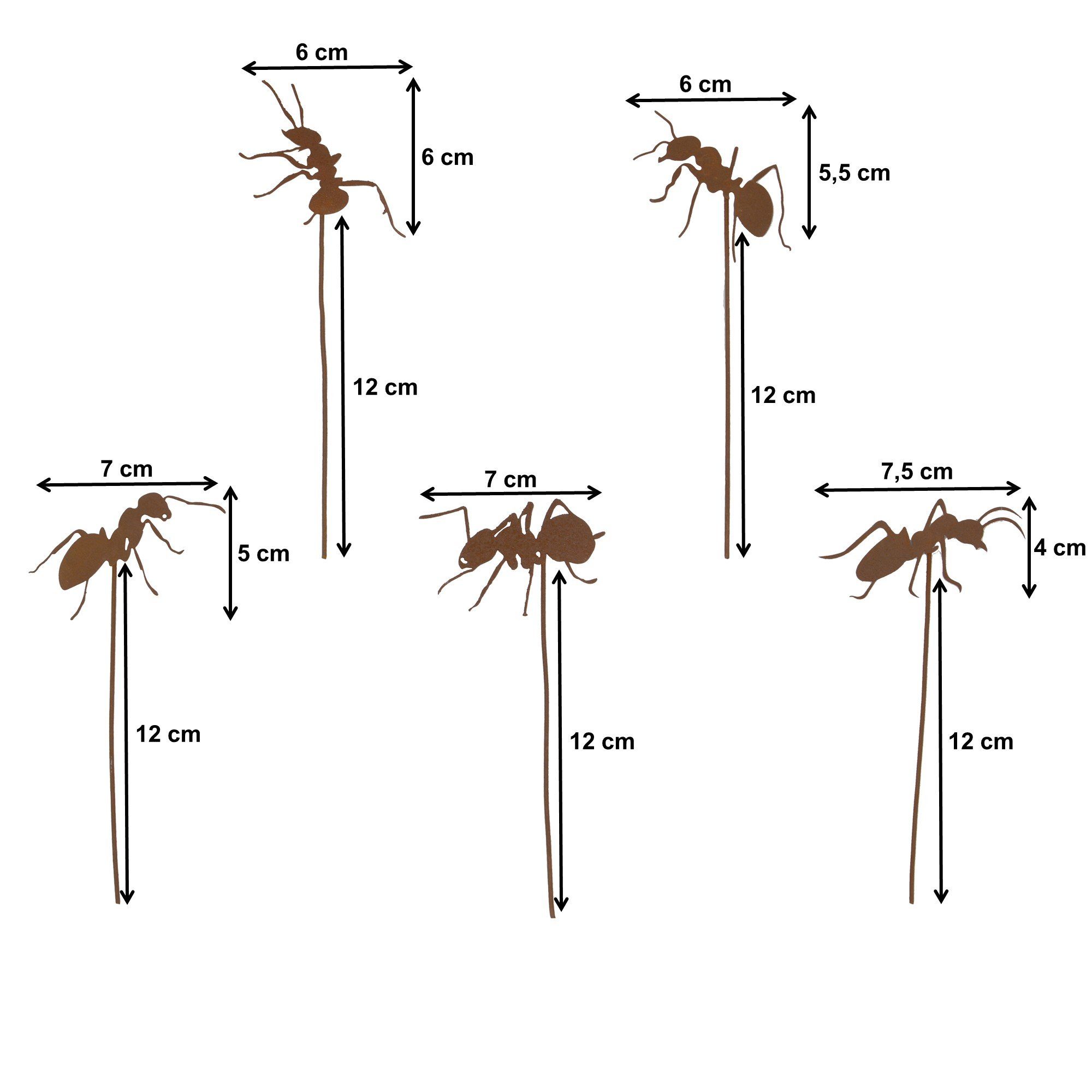 UNUS GARDEN Gartenstecker Stecker Ameisen Rost mit 5