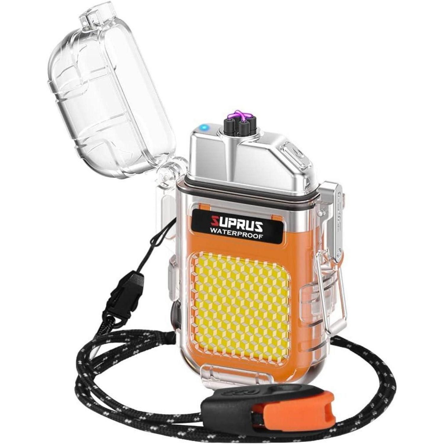 SUPRUS Feuerzeug Wasserdichtes Plasma-Feuerzeug mit Taschenlampe und Überlebens-Pfeife
