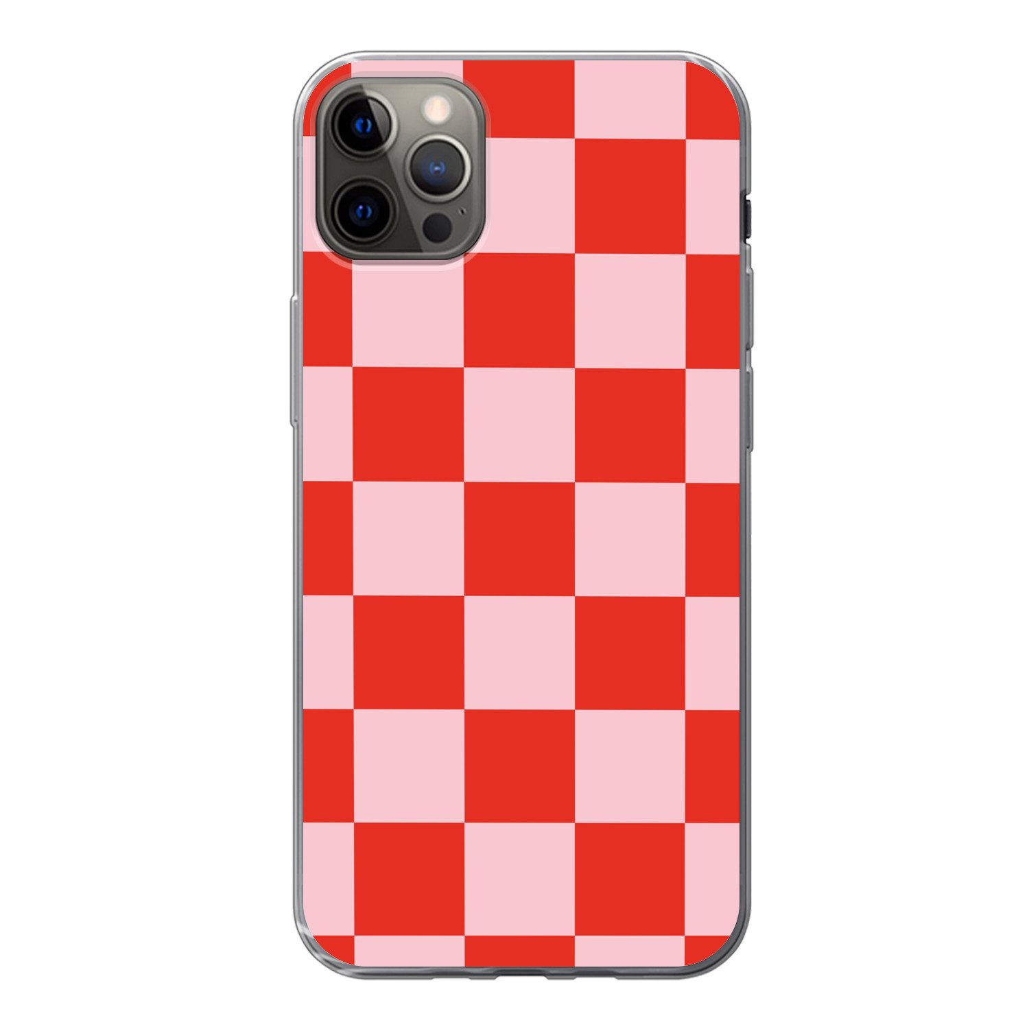 MuchoWow Handyhülle für Apple iPhone 13 Pro Max Schachbrettmuster - Rot - Rosa - Würfel, Smartphone-Bumper, Print, Handy Schutzhülle Dünn