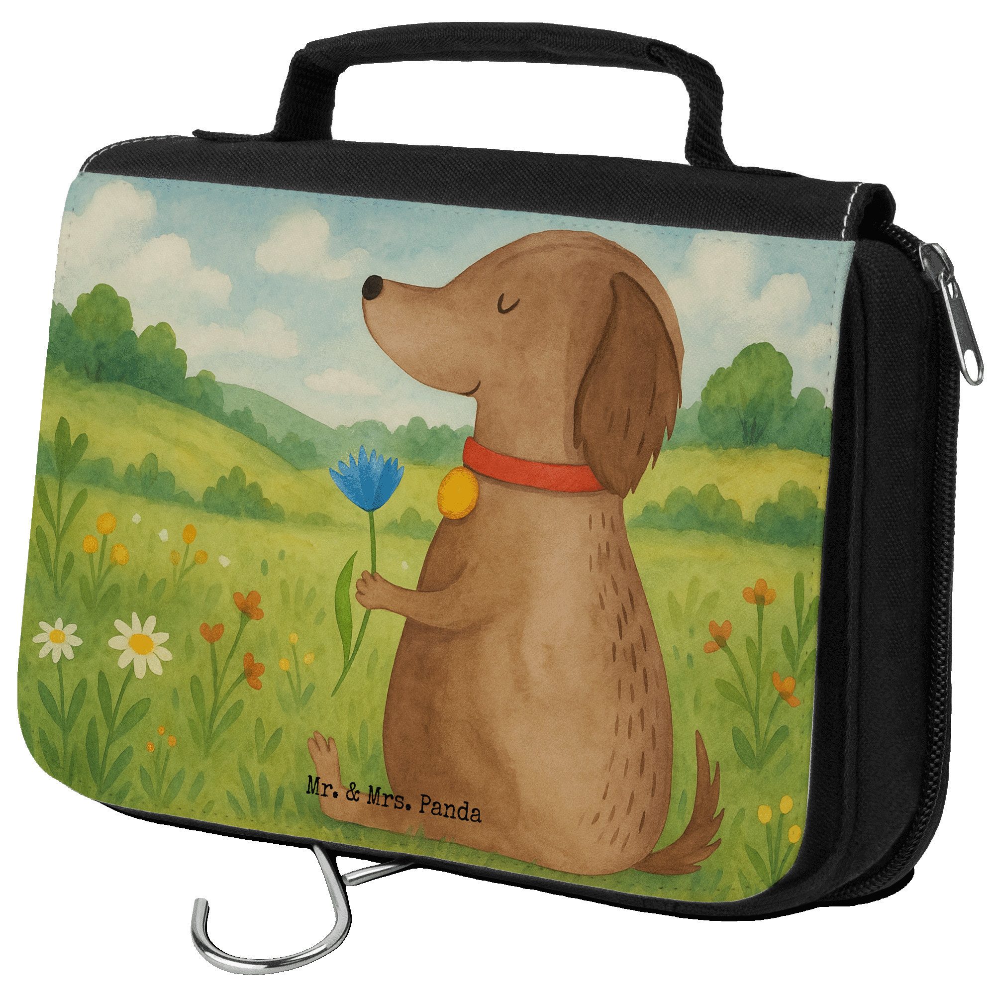 Kulturbeutel Hund Blume Design, kosmetiktäschchen, Weiß, Halsband, Schminktasche