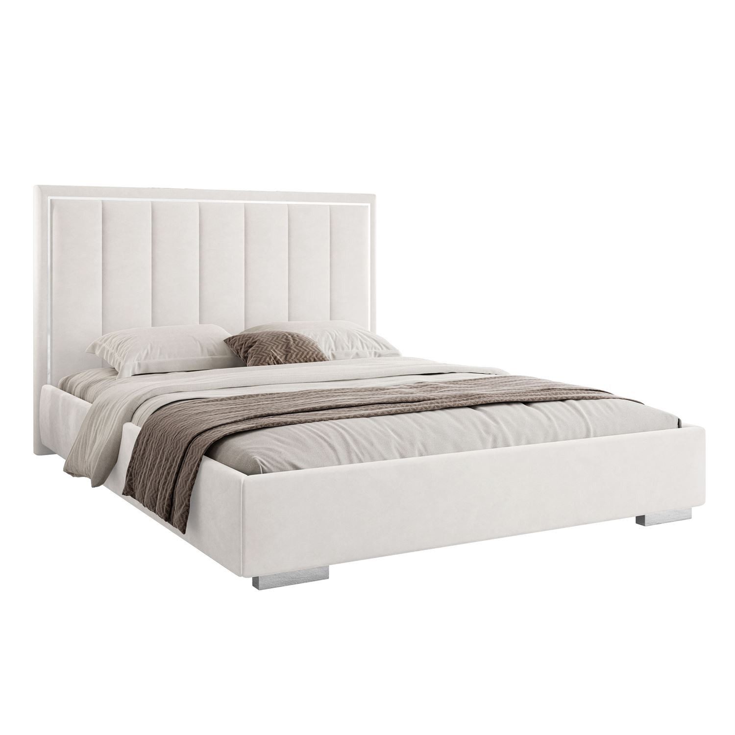 Lookway Polsterbett AURELIA SILVER mit Bettkasten, Metallrahmen und 123 cm hohem Kopfteil (Bett mit Metallgestell), Bett in 4 Größen und 5 Farben