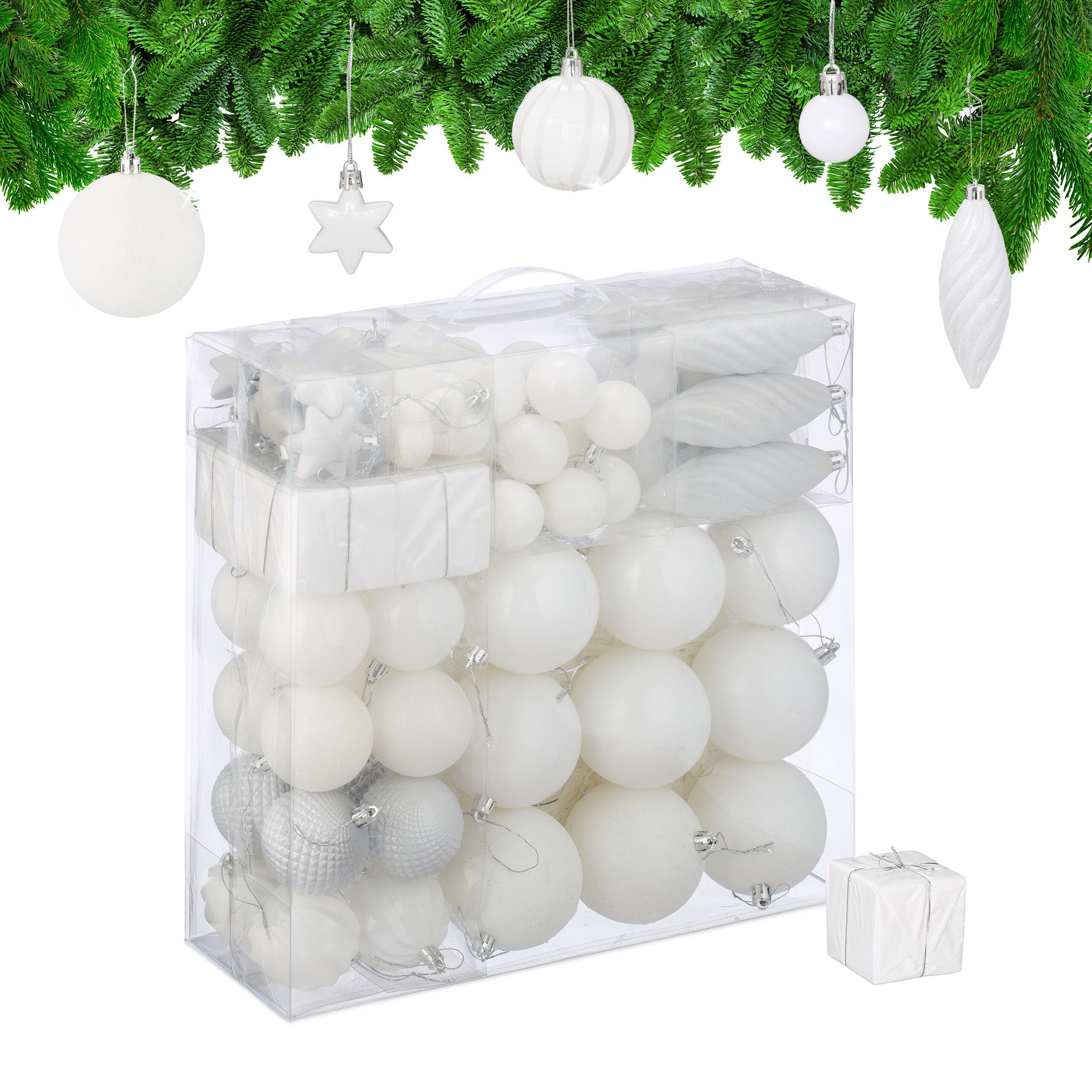 relaxdays Weihnachtsbaumkugel Новогодние шары im 110er Set, weiß