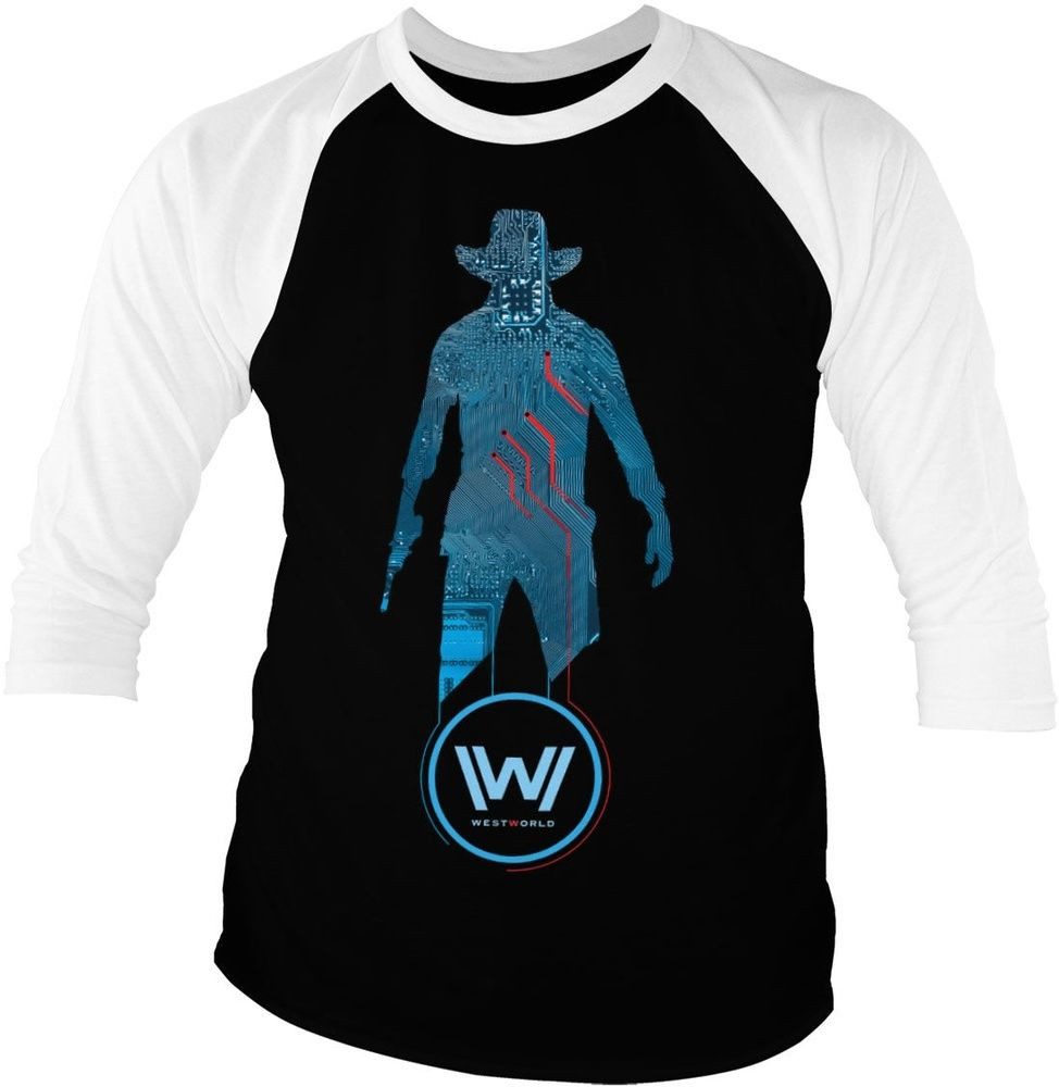 Westworld T-Shirt Blue Circuit Cowboy Baseball 3/4 Sleeve Tee