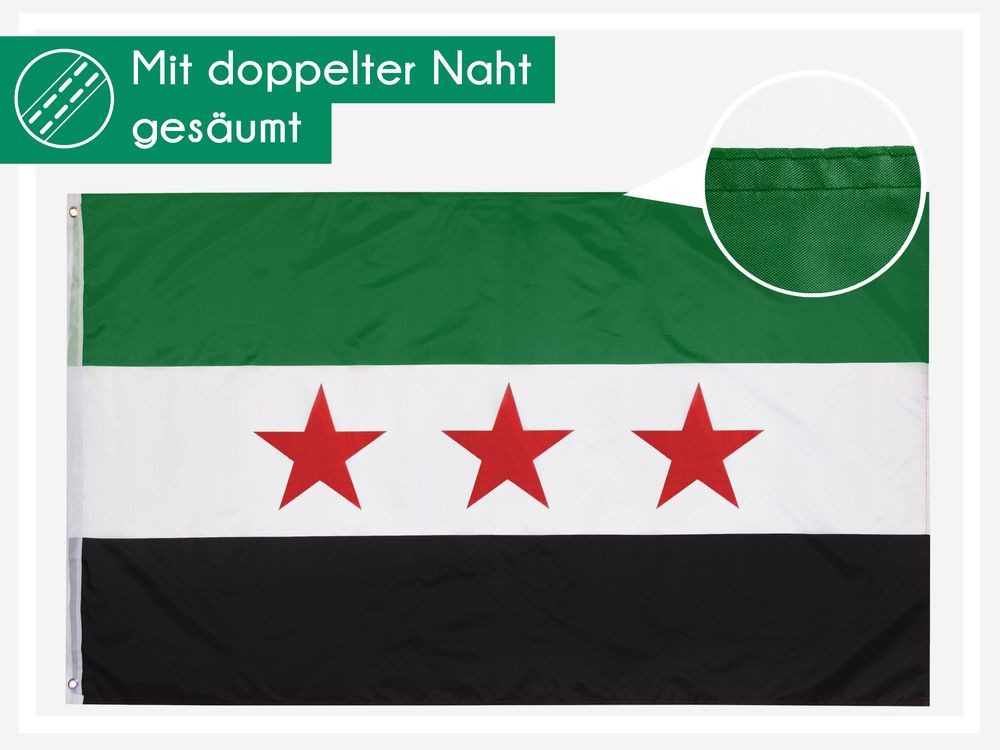 PHENO FLAGS Flagge Syrien Flagge - Syrienfahne 90 x 150 cm, Strapazierfähige Fahne für Fahnenmast, mit 2 Ösen