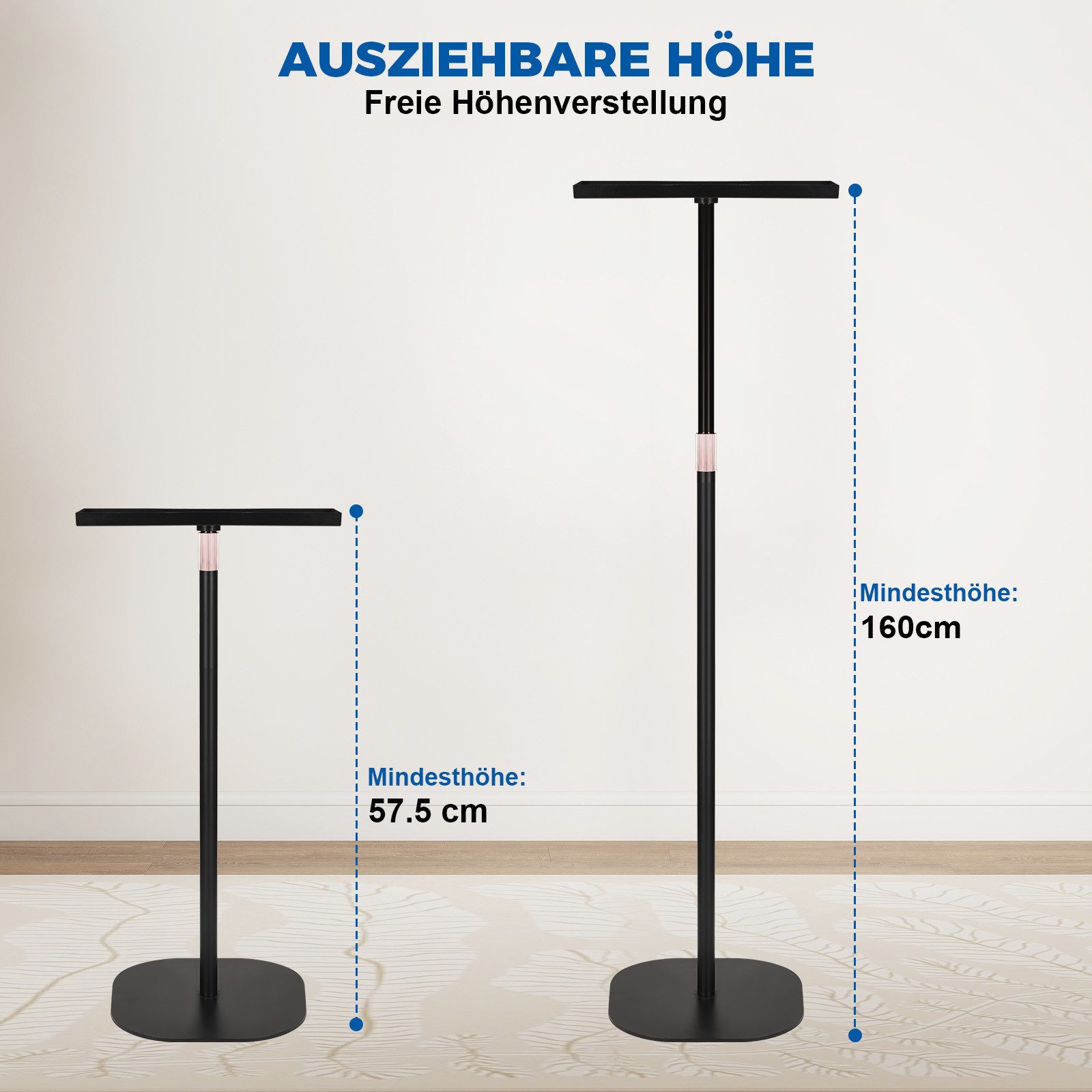 JOYOLEDER Beamer-Standfuß Beamer Ständer - Multifunktionaler Bodenständer verstellbar Höhe, (57,5cm bis 160cm, 10KG Kapazität, kompatibel mit Projektoren, Kameras & Laptop für für Zuhause, Büro)