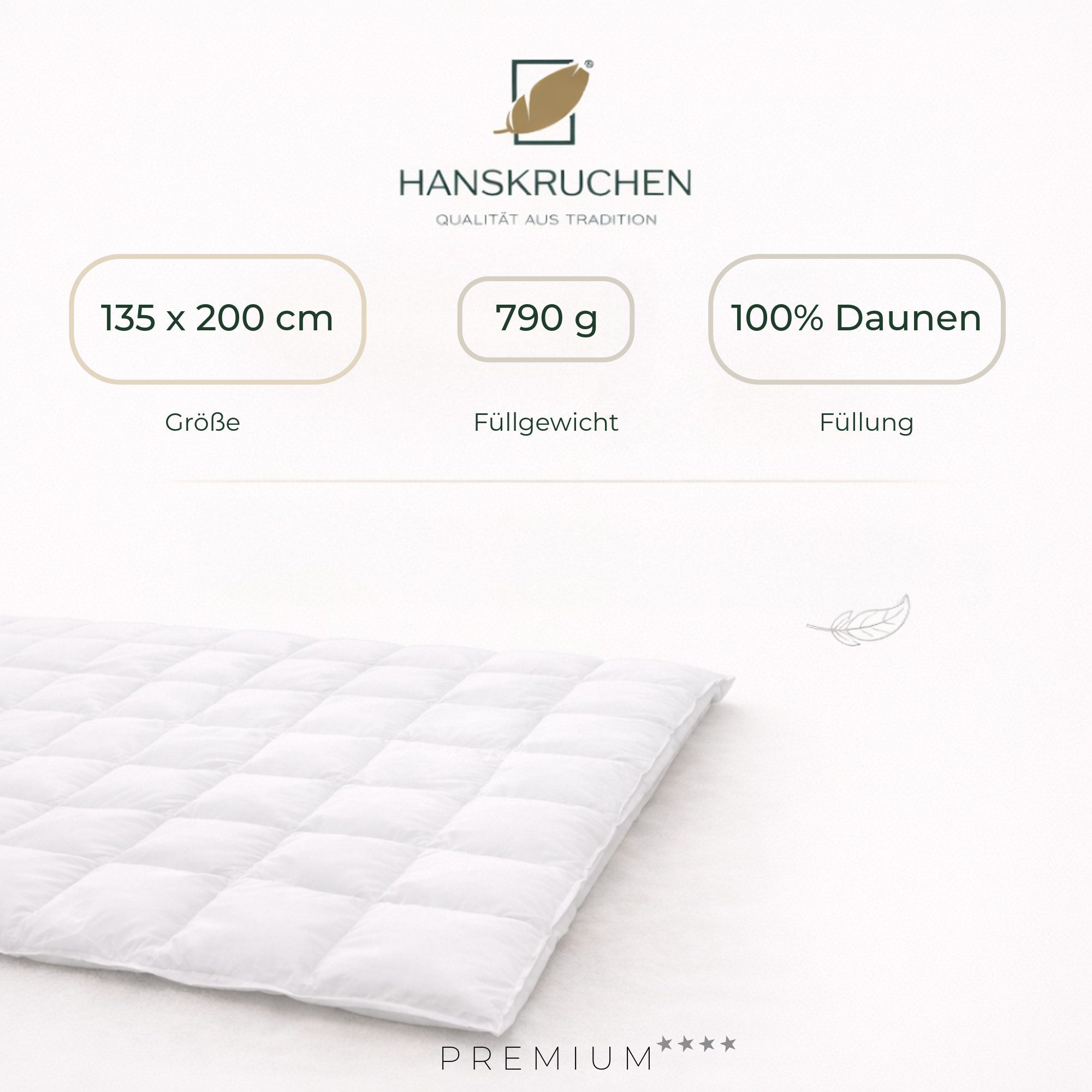 HANSKRUCHEN Daunenbettdecke Hanskruchen Daunendecke Premium 4 Sterne Warm 135 x 200 cm, Bezug: 100% Baumwolle